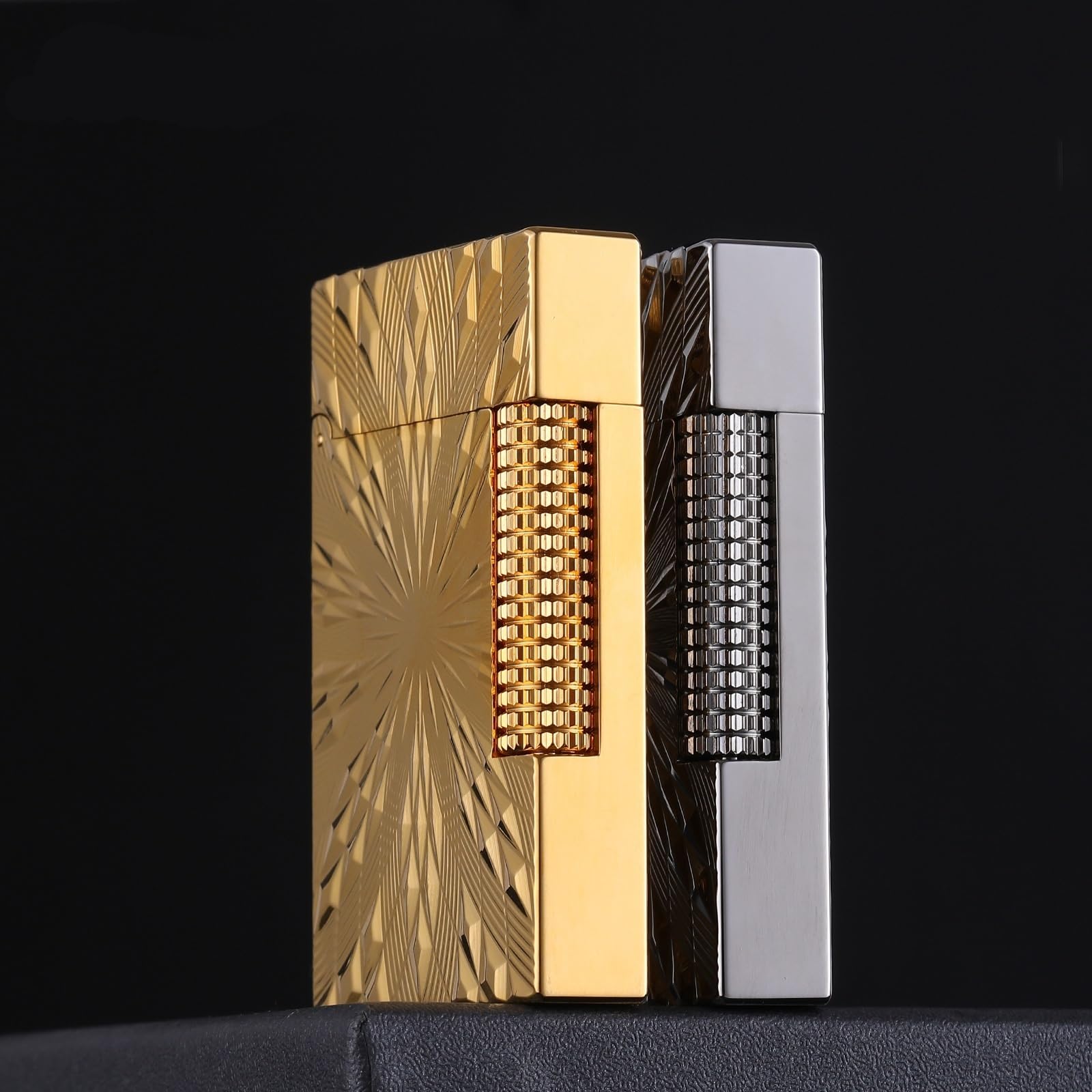 Mechero de gas butano y cobre, diseño tallado, encendedor de gabardina de encendido deslizante lateral, para hombres, padres y maridos, pieza de colección clásica
