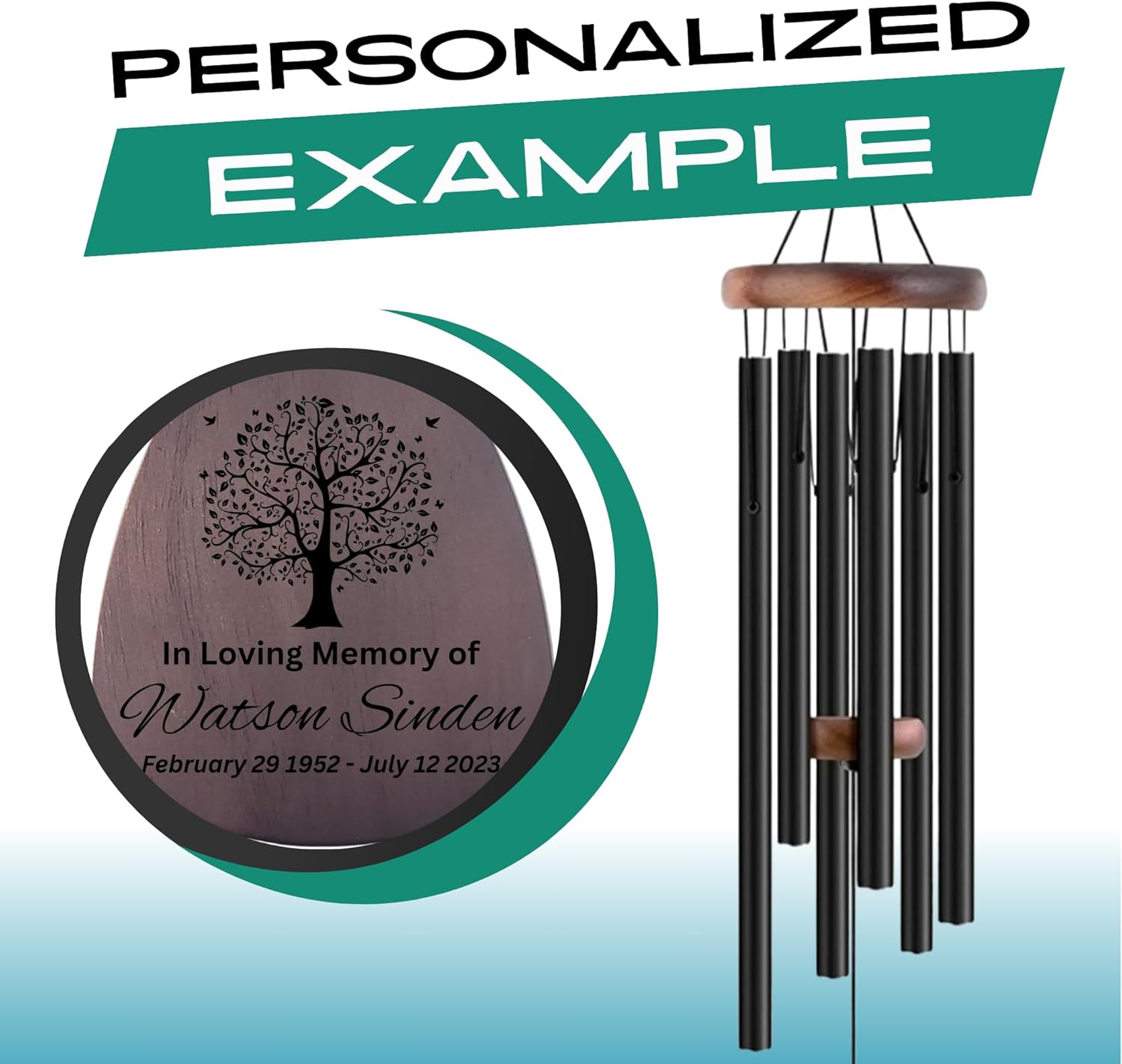 32" Personalized Memorial Wind Chimes, Sympathy Wind Chimes Gift for The Loss of A Loved one, Home Decor Outdoor Garden, Soothing Melodic Tones with Mute Option. - Image 8