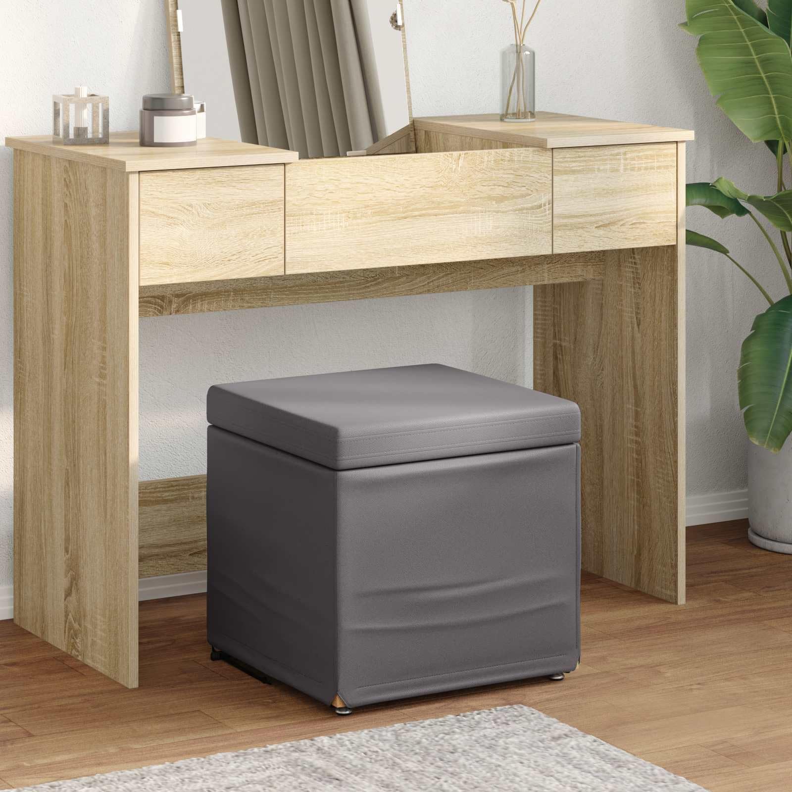 Grauer Hocker ohne Rückenlehne, modernes Design, weiches Kissen aus strapazierfähigem Stoff, Füße aus Knödel, zum Gleiten unter dem Tisch, kompakter Sitz für Küche und Esszimmer