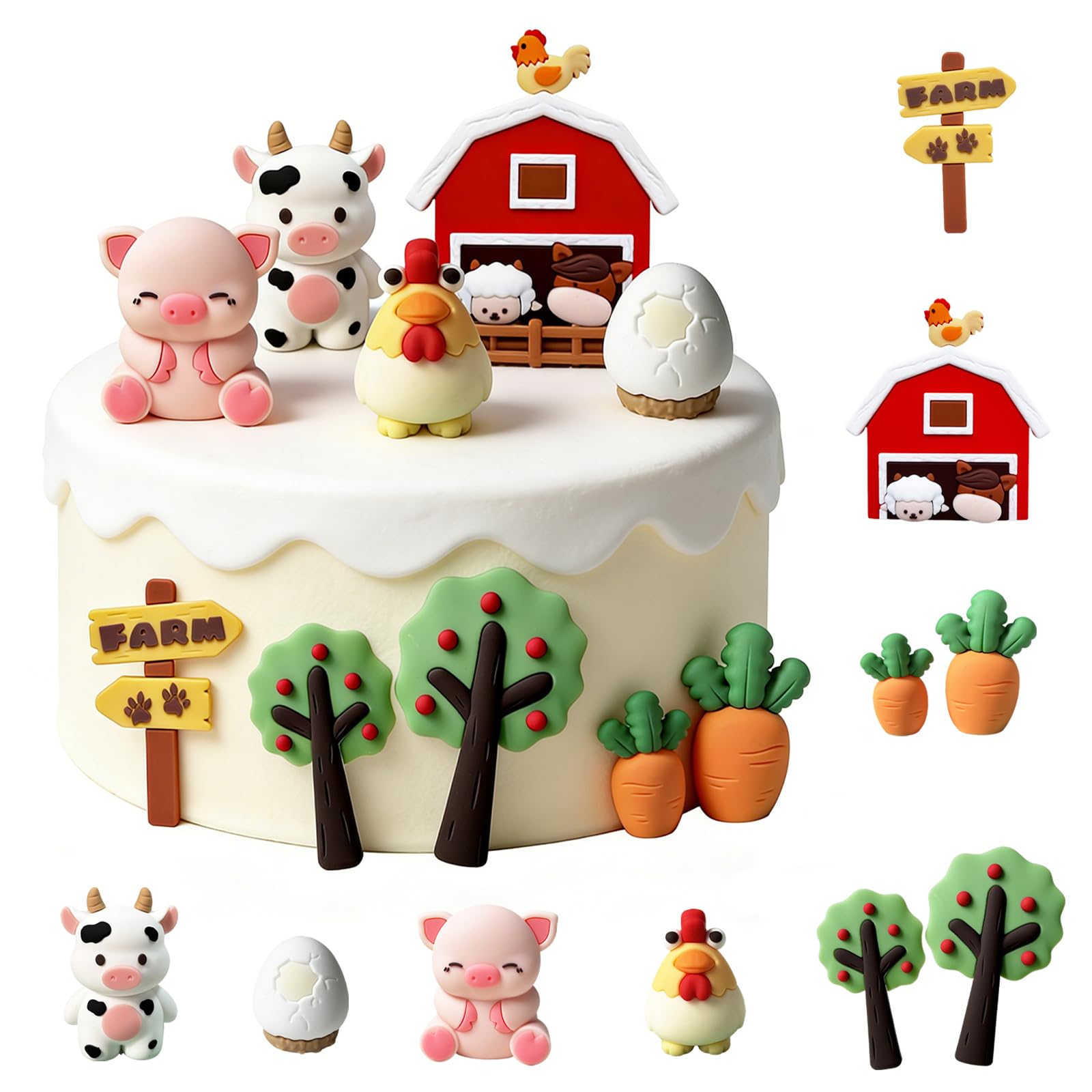 TENGWA 10 Pcs Animal Cake Toppers Birthday Party Farm Cake Decoration Cow Pig Chick Farm Animals Children's Birthday Baby Show Theme Party — image 1