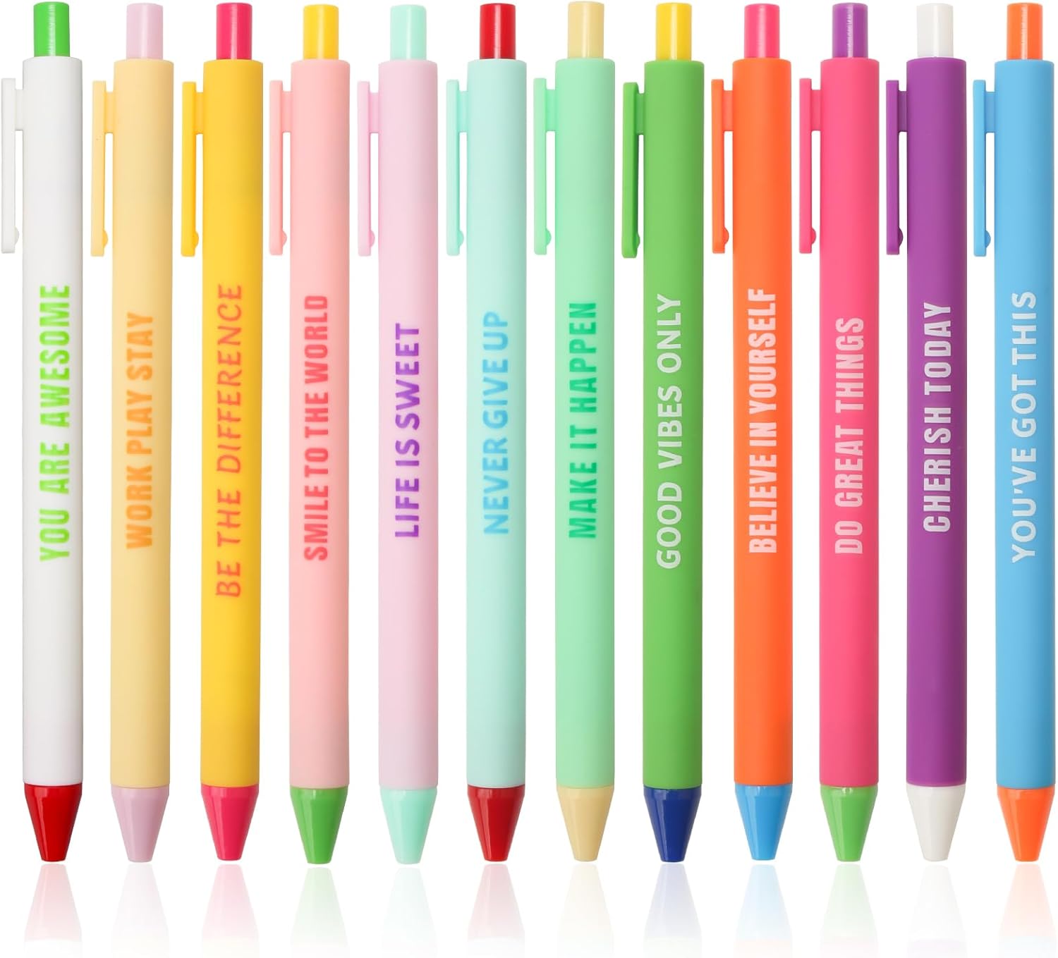 CAIGANS&CM 12 Pcs Motivational Retractable Ballpoint Pens with Positive Affirmations - Funny Inspirational Quote Pens for Office, School, Home (Bulk Gift for Staff, Teachers, Students)