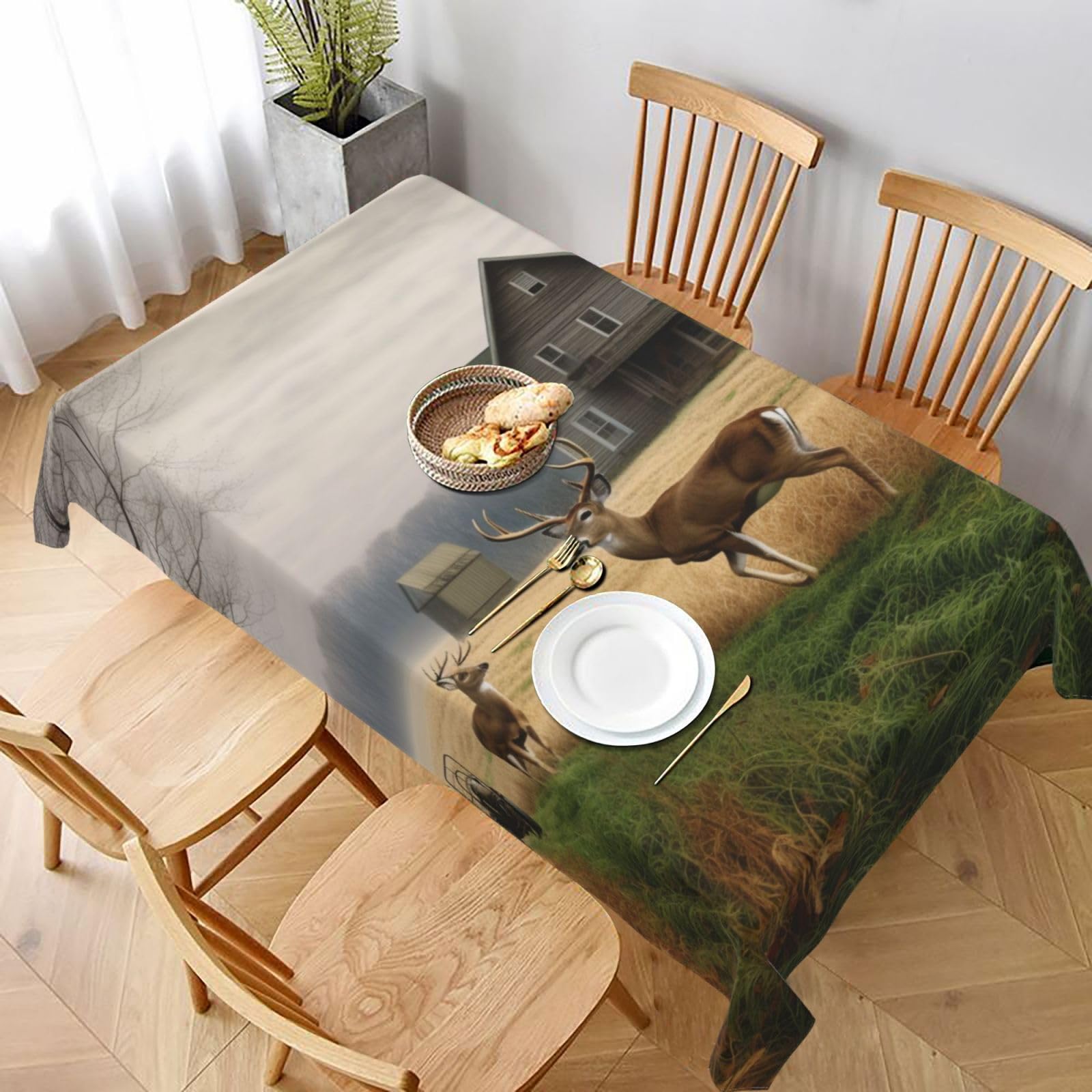 WPKJU Farm with Deer Printed Tablecloth 60x90 in Water Resistant Table Cover Washable Rectangle Table Cloth for Dining Tables