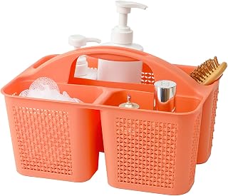 UUJOLY Plastic Portable Shower Caddy Bucket, Cleaning Shower Basket with Handle Compartments Storage Organizer for Bathroom Kitchen College Dorm Sink, Orange