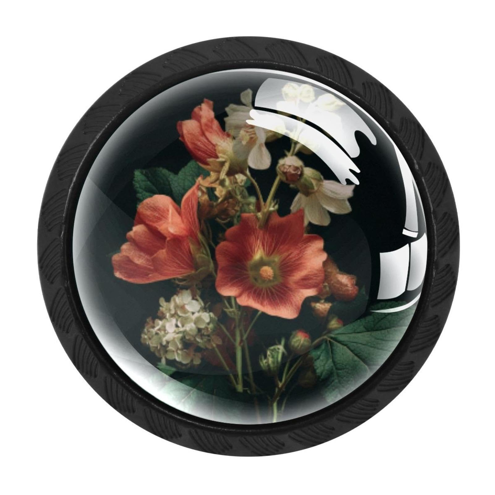 CHENZZZZ 4 Pieces Black Cabinet Pull Handle with Screws,Vintage Plants Flower (5) Kitchen Knobs, Hardware for Cupboard Drawer Dresser