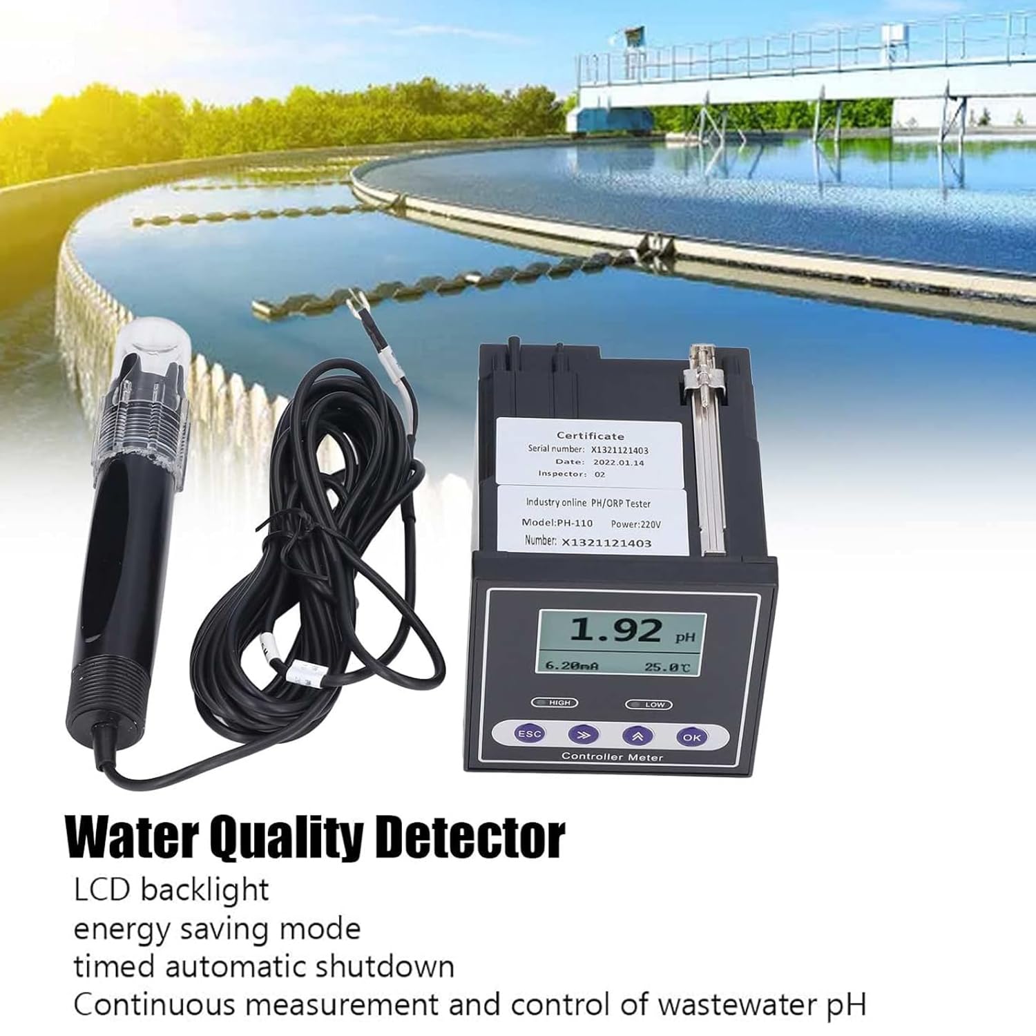 Medidor De PH Industrial, Probador De Calidad Del Agua, Con Pantalla LCD, Rango De Medición De 0,00 ~ 14,00PH, Función De Calibración Automática, Para Plantas De Tratamiento De Aguas Residuales