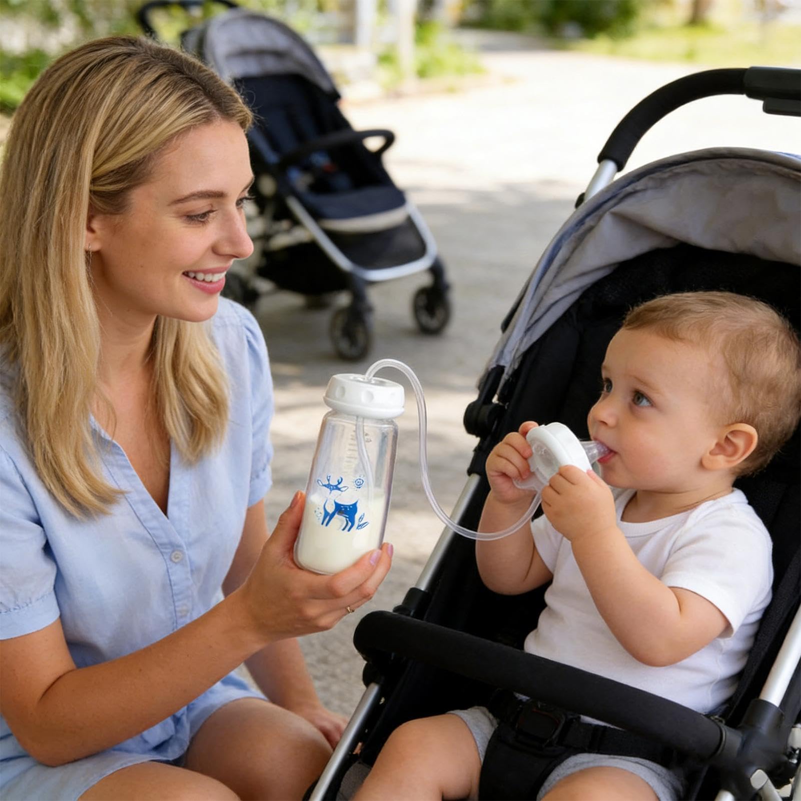 Hands Free Babys Bottle, 240ML Leakproof Self Feeding Babys Bottle, Adjustable Self Feeding Bottles with Nipple Straw, Anti Colic Pacifier Bottles Feeder Hands Free, for Girls & Boys — view 4