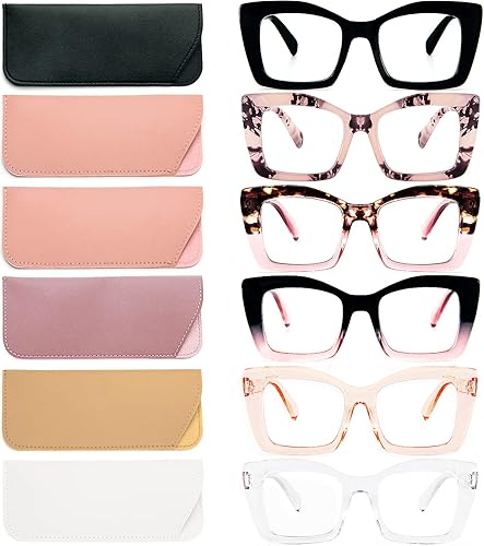 REAVEE Lentes de lectura cuadrados de gran tamaño, estilo Oprah, para mujer, bloqueo de luz azul, marco grande, para lectores de computadora,