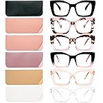 REAVEE 6 Pack Oversized Square Reading Glasses Oprah Style for Women, Blue Light Blocking Large Frame Computer Designer Fashion Readers Spring Hinge with Leather Case,1.5