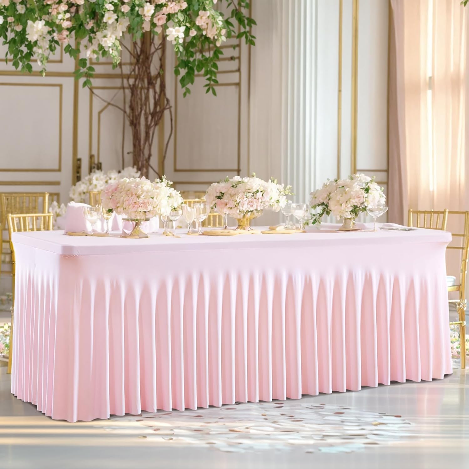 Gogoparti 6 Pack Pink Spandex Fitted Tablecloth for 6ft Rectangle Tables - Stretch Table Covers, Wrinkle-Free Skirt for Banquet, Parties, Wedding