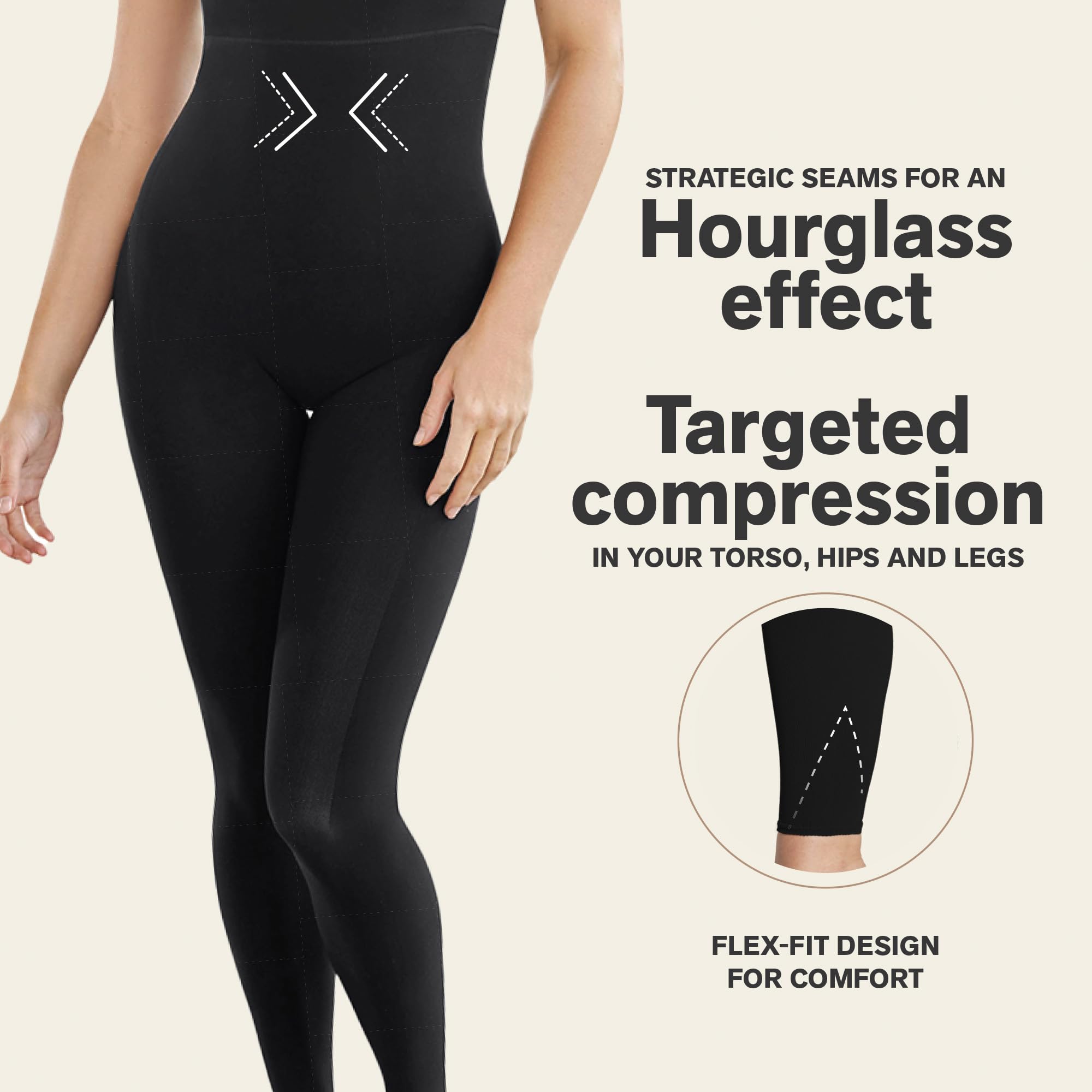 Leonisa Body Invisible avec Compression des Jambes et Cuisses - Culotte Push Up Fesse