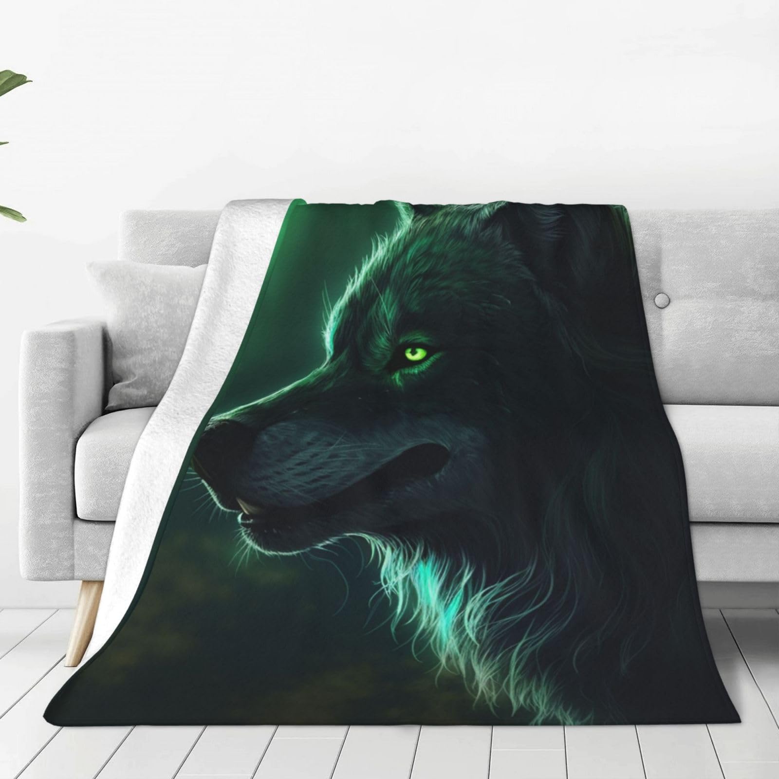 Couverture loup vert en flanelle pour un intérieur doux et chaleureux