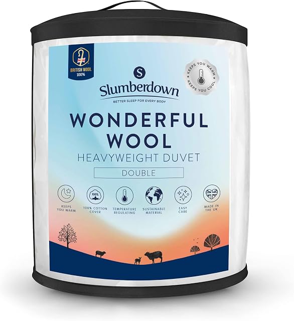Slumberdown Wonderful Wool Duvet Double - Heavyweight Winter 550gsm (10-14 tog), 100% British Wool 233tc Cotton Cover Easy Care, Standard UK Size (200cm x 200cm)