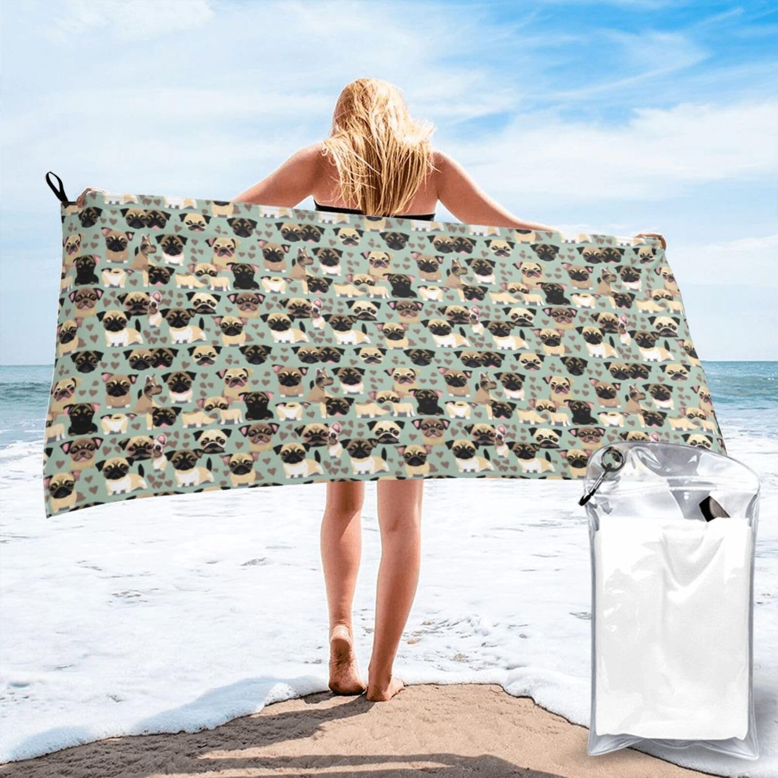 JBJGKHLP Cute Chihuahua Pug Pattern Print Quick Dry Portable Towel For Beach Camping Hiking Yoga Fitness Outdoor Adventures