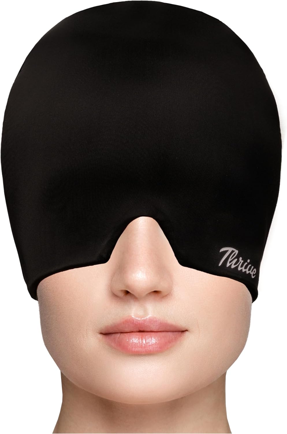 Thrive Gel Ice Headache Relief Cap, Black - Cold Therapy Headache Relief Hat Compress, Sinus Headache, Stress Relief, Puffy Eyes, Cool Ice Head Wrap Ice Pack Mask | One Size Fits All