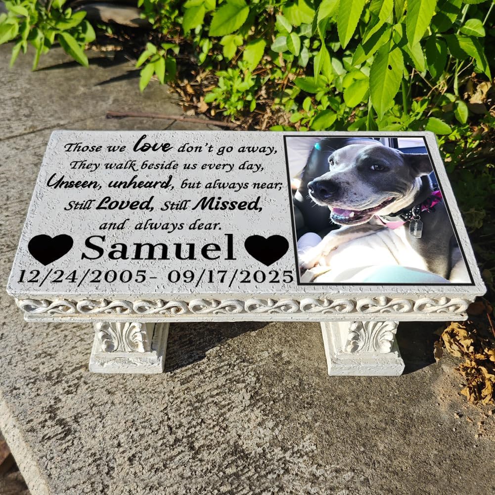 Personalized Memorial Bench for Pet, Custom Pet Memorial Stone with Colorful Photo, Pet Grave Marker Dog Headstone Cat Animal Tombstone, Loss of Pet Gifts, Human Memorial Garden Plaque (A)