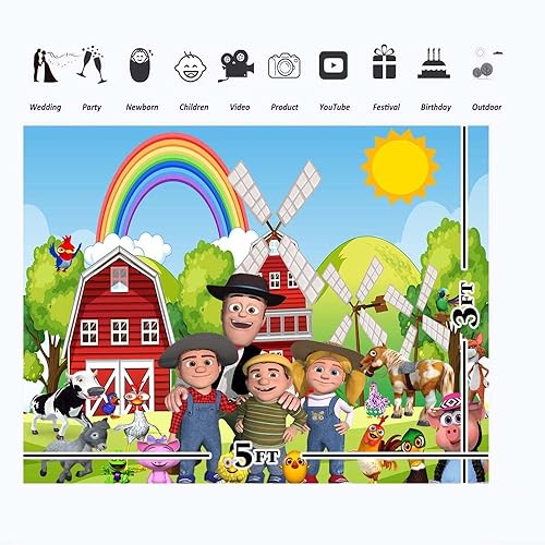 Miniatura 3 de La Granja De Zenon - Telón de fondo de feliz cumpleaños, 5 x 3 pulgadas, granero rojo, animales de granja, tema de granja para niños primero