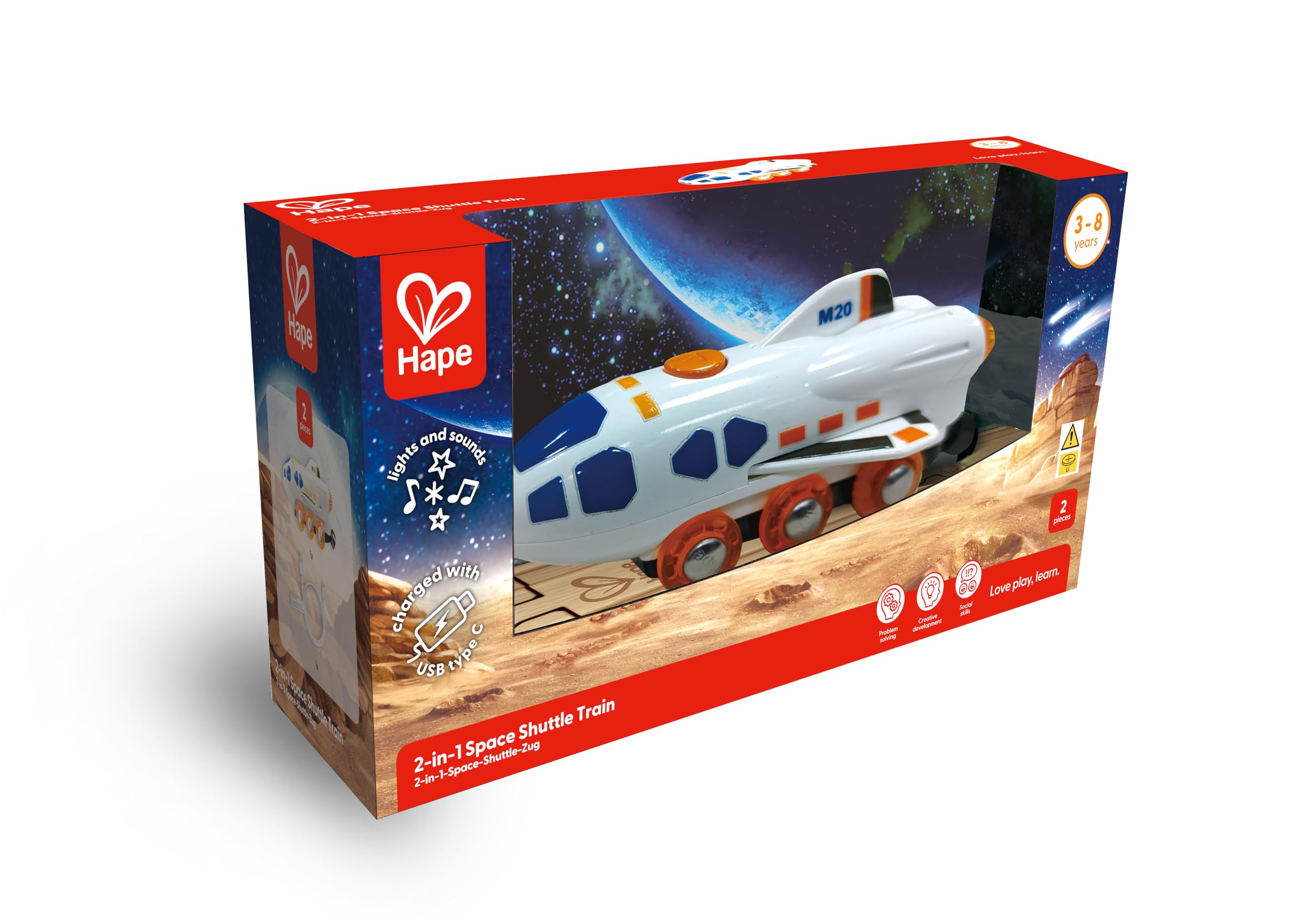 Hape Jouet Locomotive Fusée Spatiale - Jeu de Train en Bois - Jouet pour Enfant dès 3 Ans - Locomotive pour Circuit Train Bois - Compatible avec Les Circuits de Marques Traditionnelles