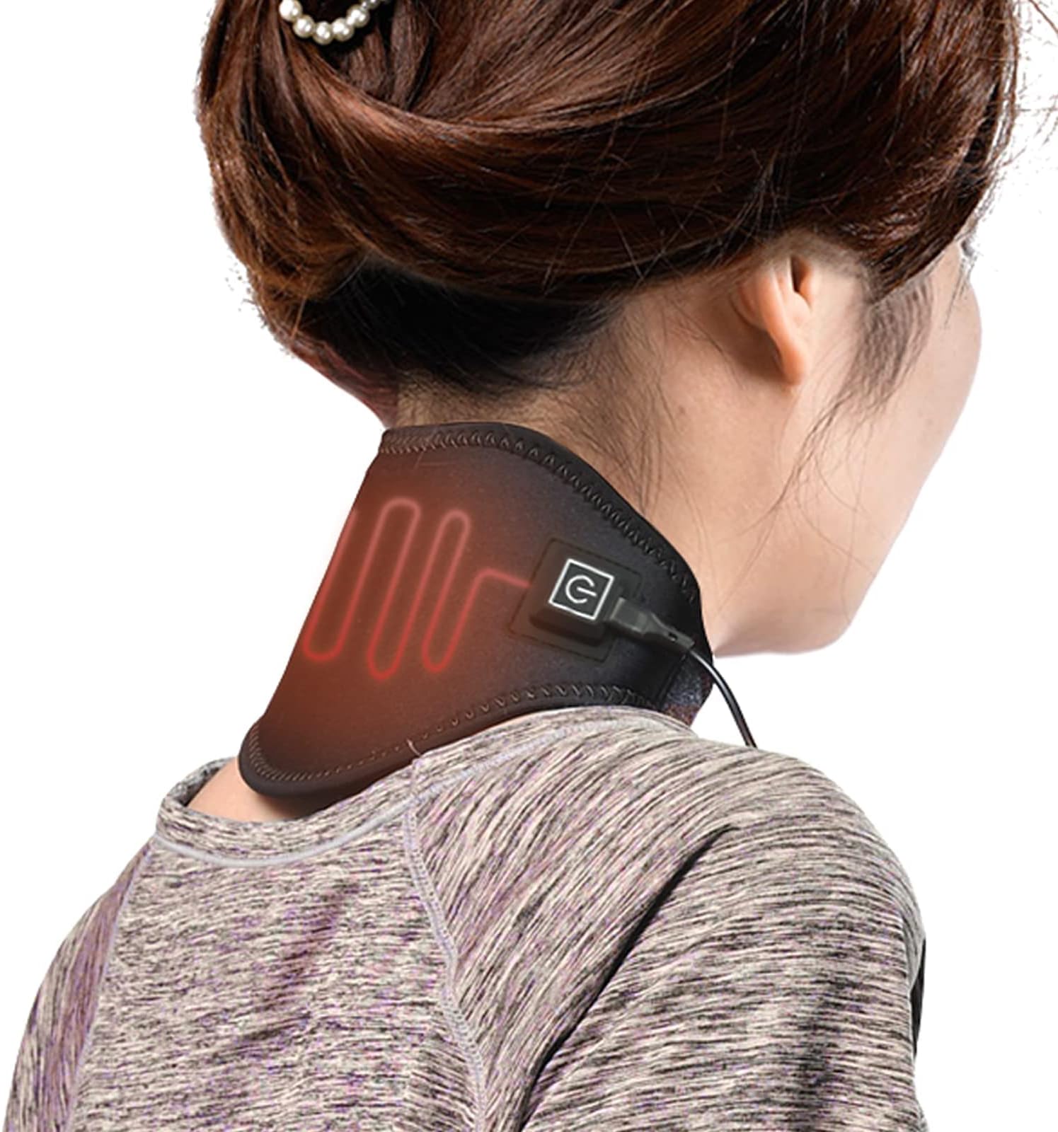 Excefore Electric Neck Warmer Wrap - Neck Heating Pad for Shoulder, Cervical Pain Relief, Portable Size Heated Neck Massager with Three Adjustable Heat Modes, Black