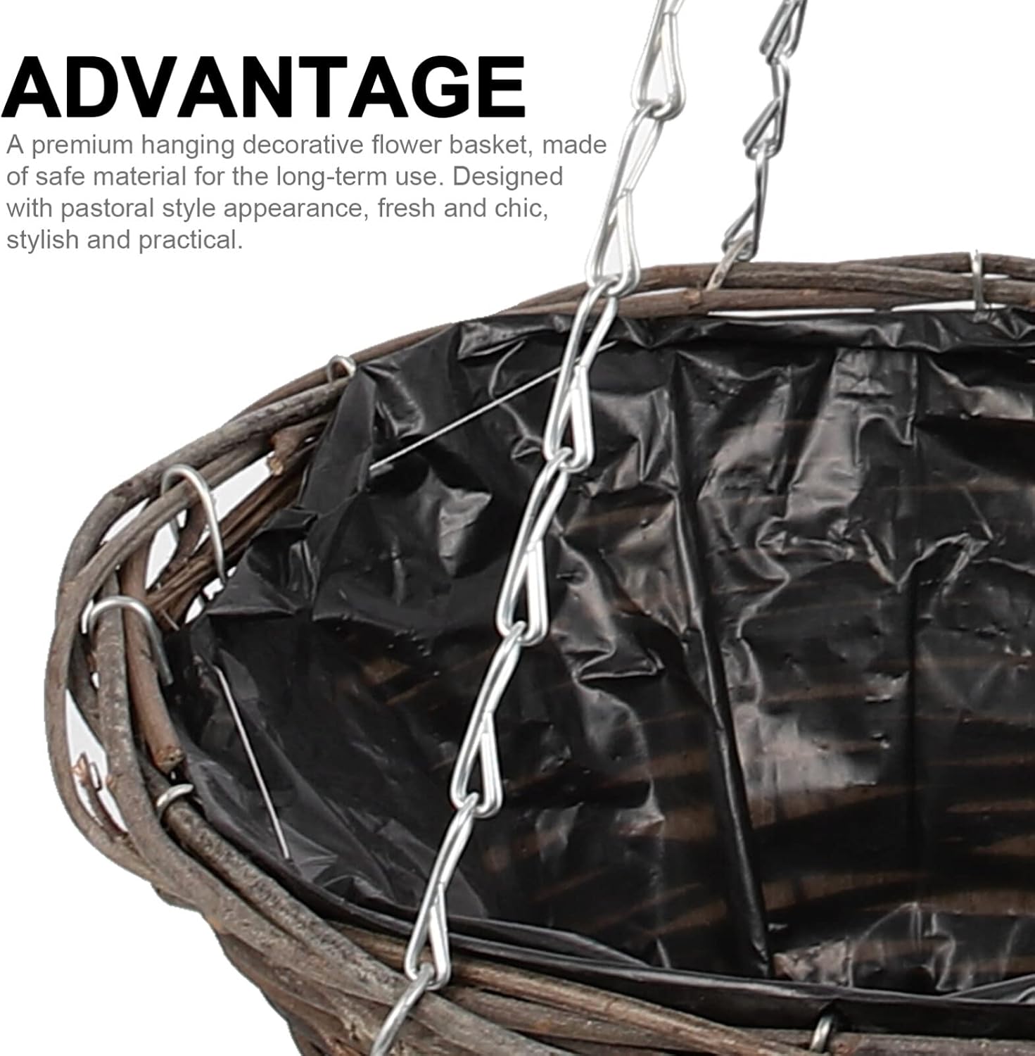 Vaguelly 2Pcs 10.6in Cone Hanging Basket Planters Ratten Weaving Hanging Flower Basket Hanging Planters,with Liner and Chain