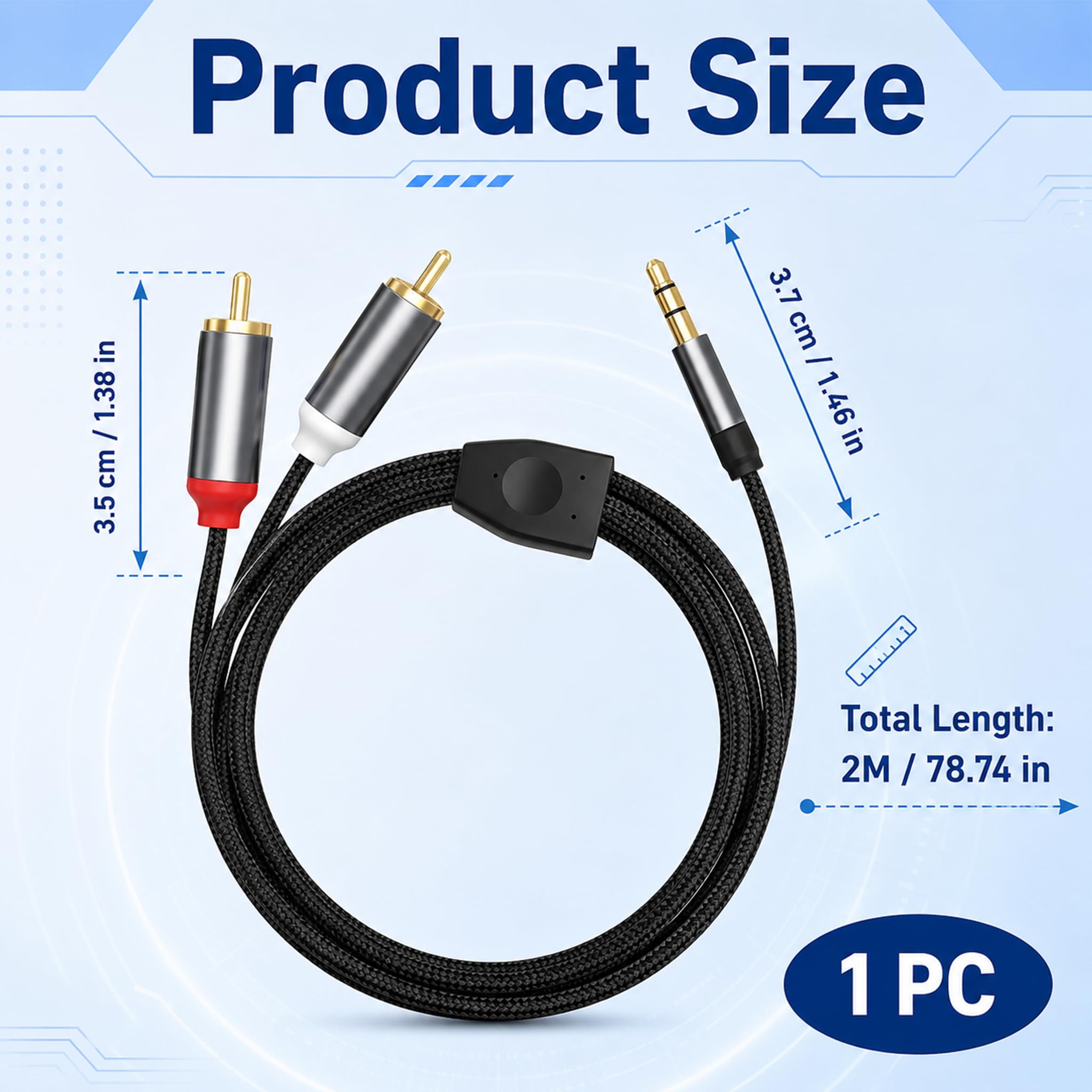 3.5mm Klinke auf Cinch Kabel, Klinke 3.5mm auf 2 Cinch Kabel 2m, Stereo Audio AUX Kabel Vergoldete Stecker, RCA Adapterkabel für TV PC Handy Lautsprecher Autoradio Verstärker Soundbar Nylonkabel