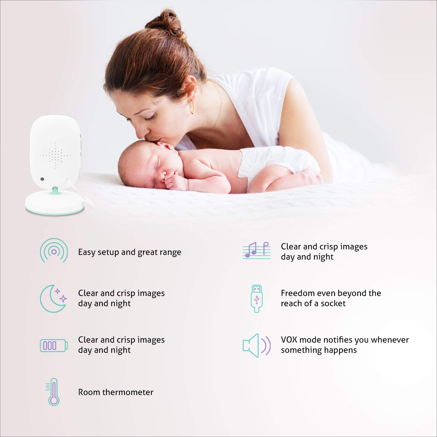 Video baby monitor TrueLife NannyCam H32, videocamera digitale per il tuo bambino, display LCD a colori, termometro ambiente, modalità notte, 8 melodie, regime VOX