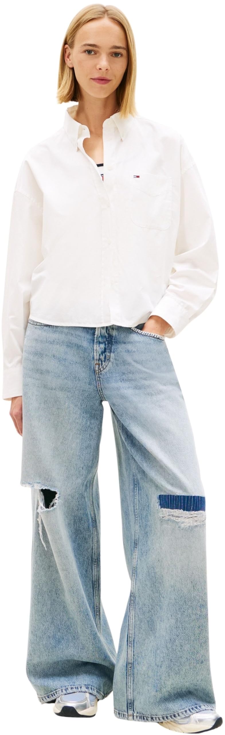 Tommy Jeans Tjw Essential Crop Shirt Dw0dw22766 Camicia L/S Donna (Pacco da 1)
