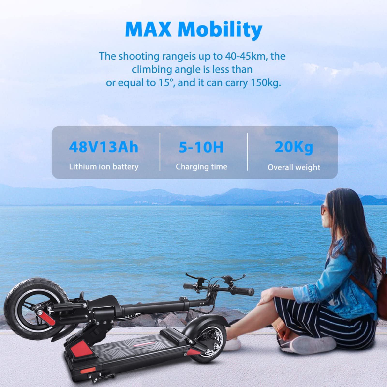 Electric Scooters Adults, 500W Motor, 45KM Long Range, 48V13Ah Folding