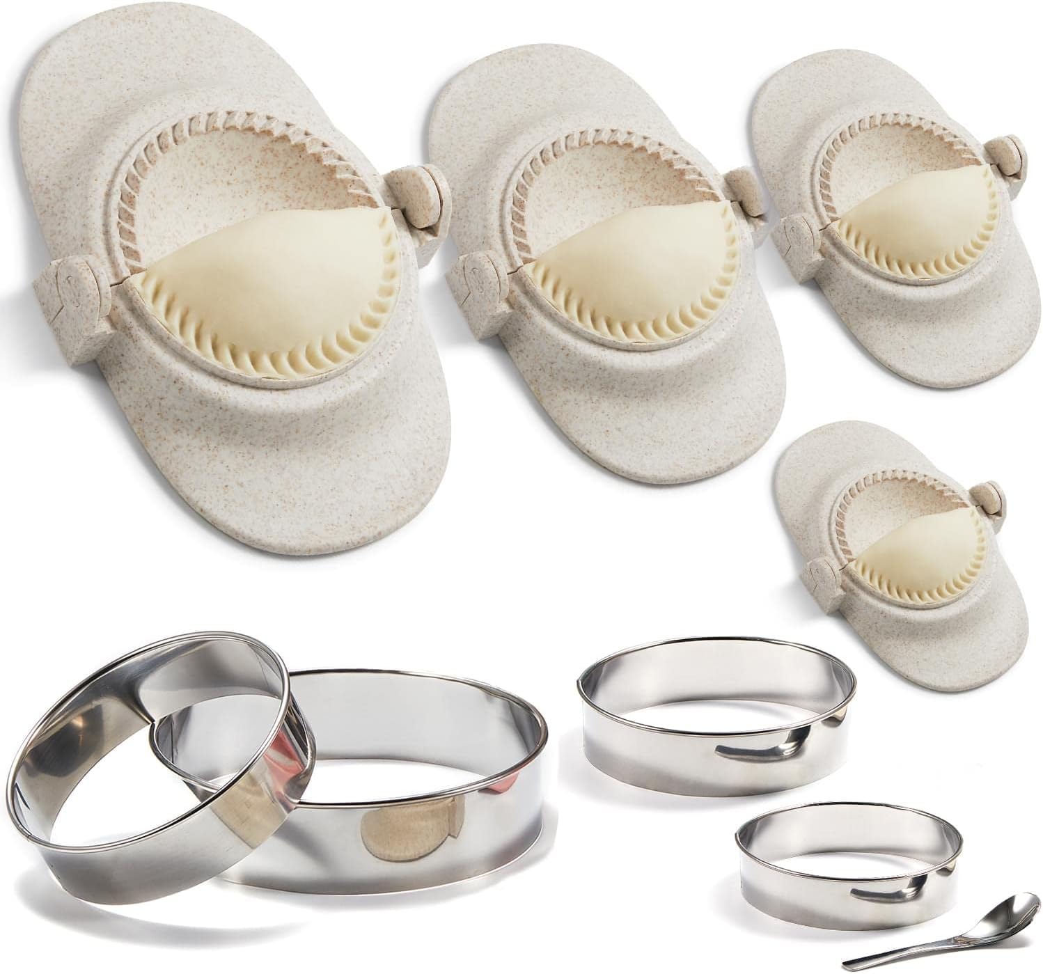 Empanada Maker Press, 6-Inch Extra Large Dumpling Maker Set with Dough Cutter, Dumpling Mold Set for Pierogi, Pastelitos, Calzone, Turnovers, Chinese Dumpling, 4Sizes (6"/4"/3"/2.6")