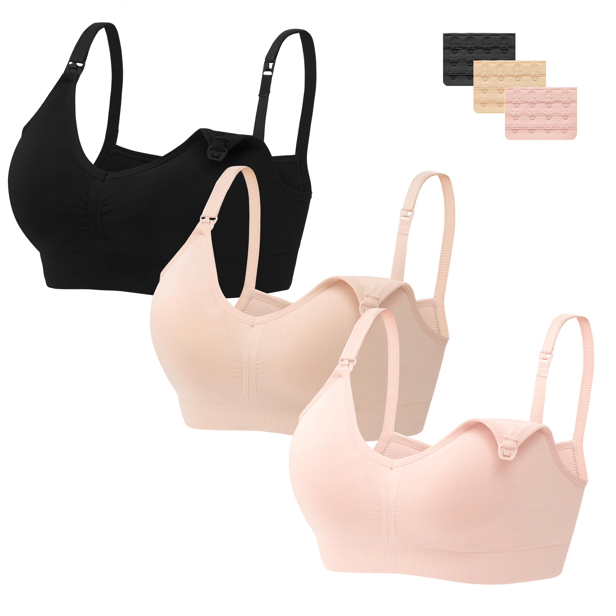 HBselect 3 PCS Reggiseno Allattamento con Estensione Reggiseno Bra Donna Morbido e Traspirante Reggiseno Senza Ferretto e Senza Cuciture