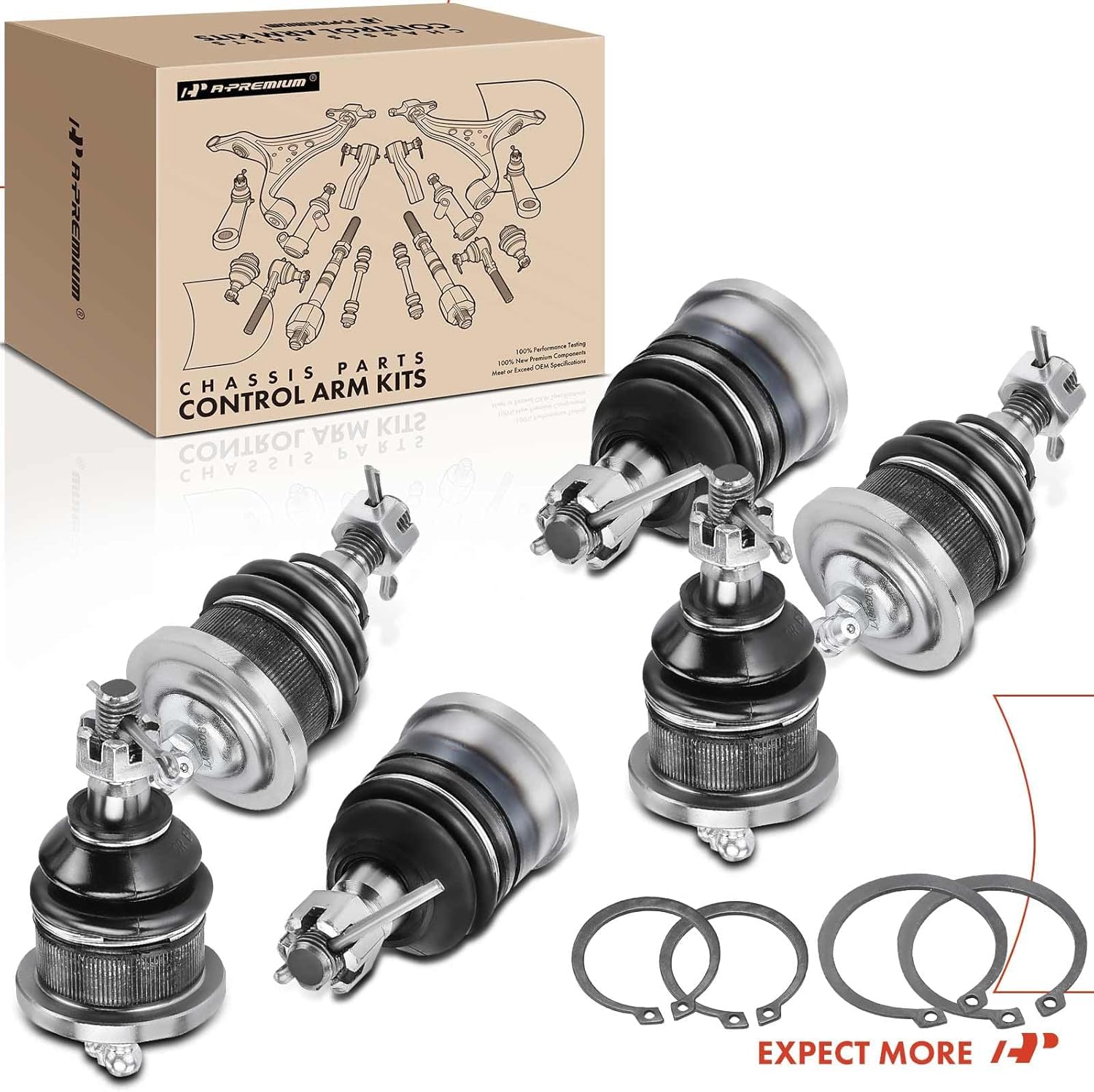 A-Premium 2Pcs Front Upper & 2Pcs Front Lower & 2Pcs Rear Upper Ball Joints Kit, Compatible with Honda Accord 1990-1997, Isuzu Oasis 1996-1999