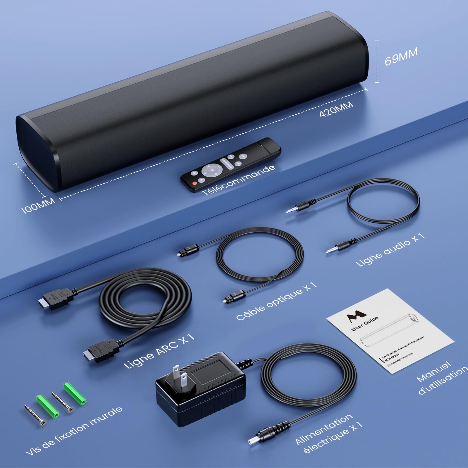 Barre de Son pour TV, Bluetooth 5.3 56W Soundbar, 17'' Small Haut-Parleur de Téléviseur avec Q-Modes, Arc/Opt/AUX connexions, Barres de Son Home Cinéma pour PC/Jeux vidéo/projecteurs
