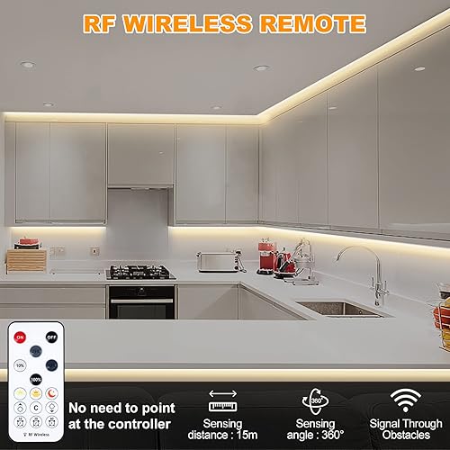 Miniatura 10 de Tatazone Kit de iluminación COB para debajo del gabinete de 6 piezas con control remoto RF, barra de luces LED flexible para debajo del gabinete de