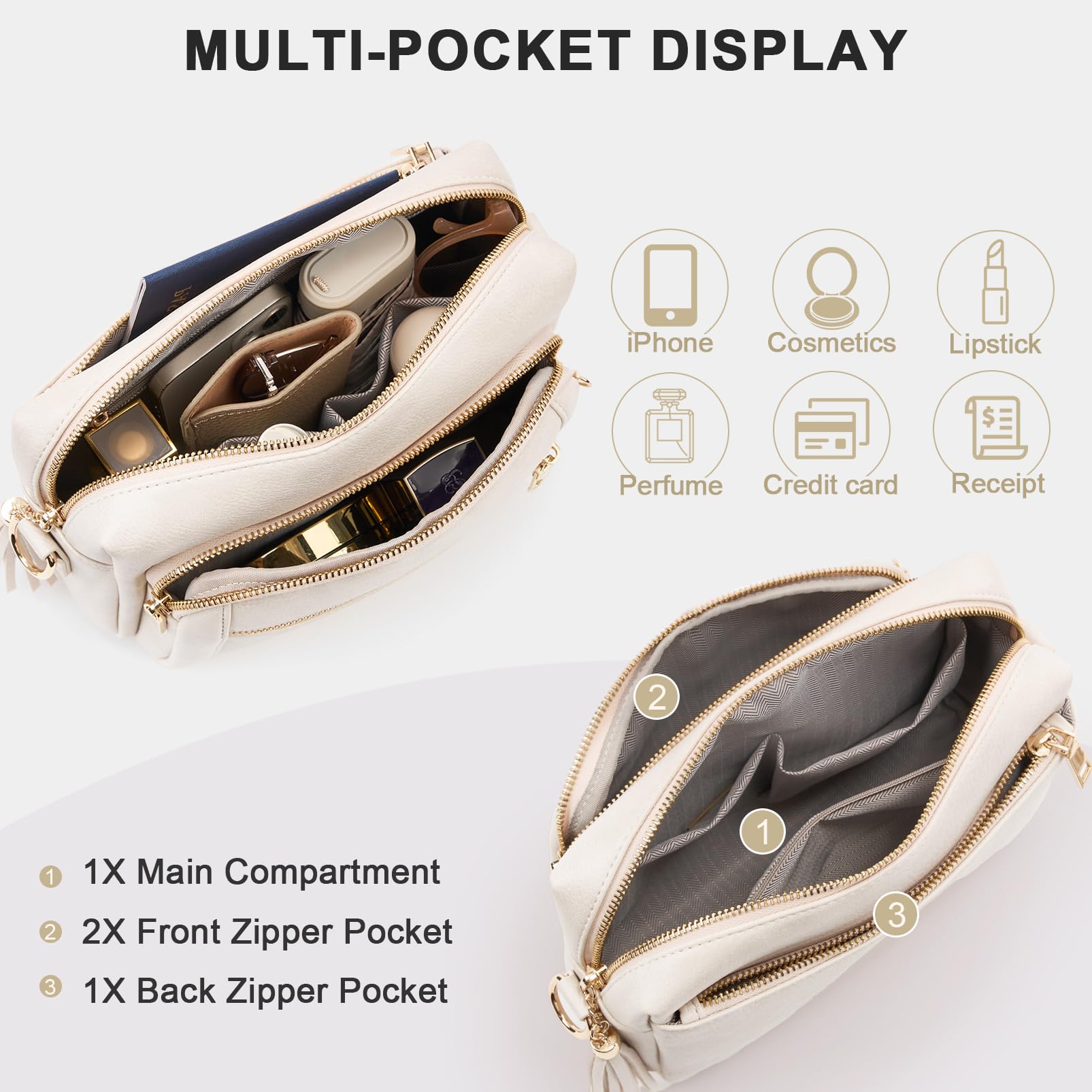 Bolso Bandolera Mujer Antirrobo,4 Compartimentos