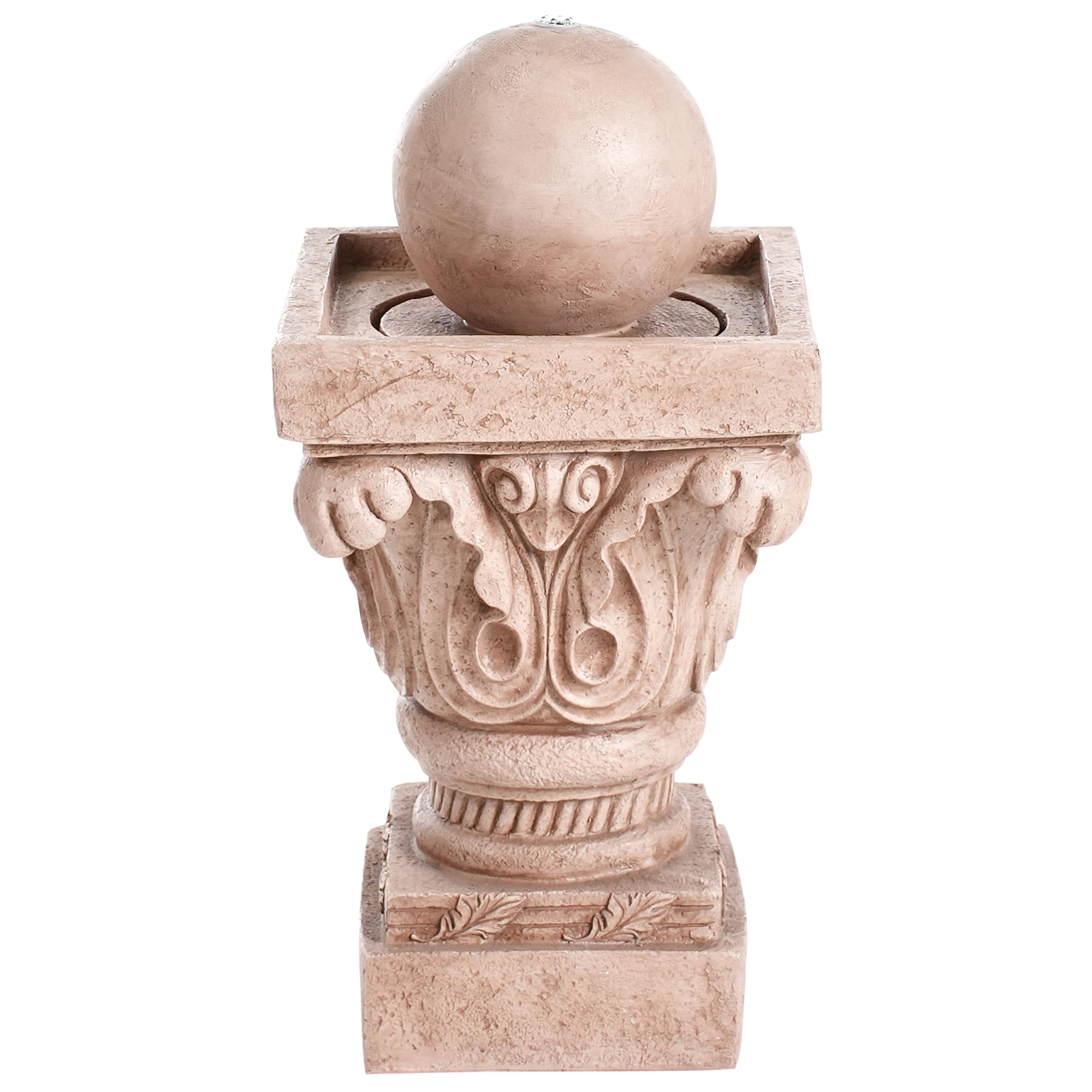 Beliani Gartenbrunnen Wasserspiel mit LED-Licht aus Kunstharz beige Velino