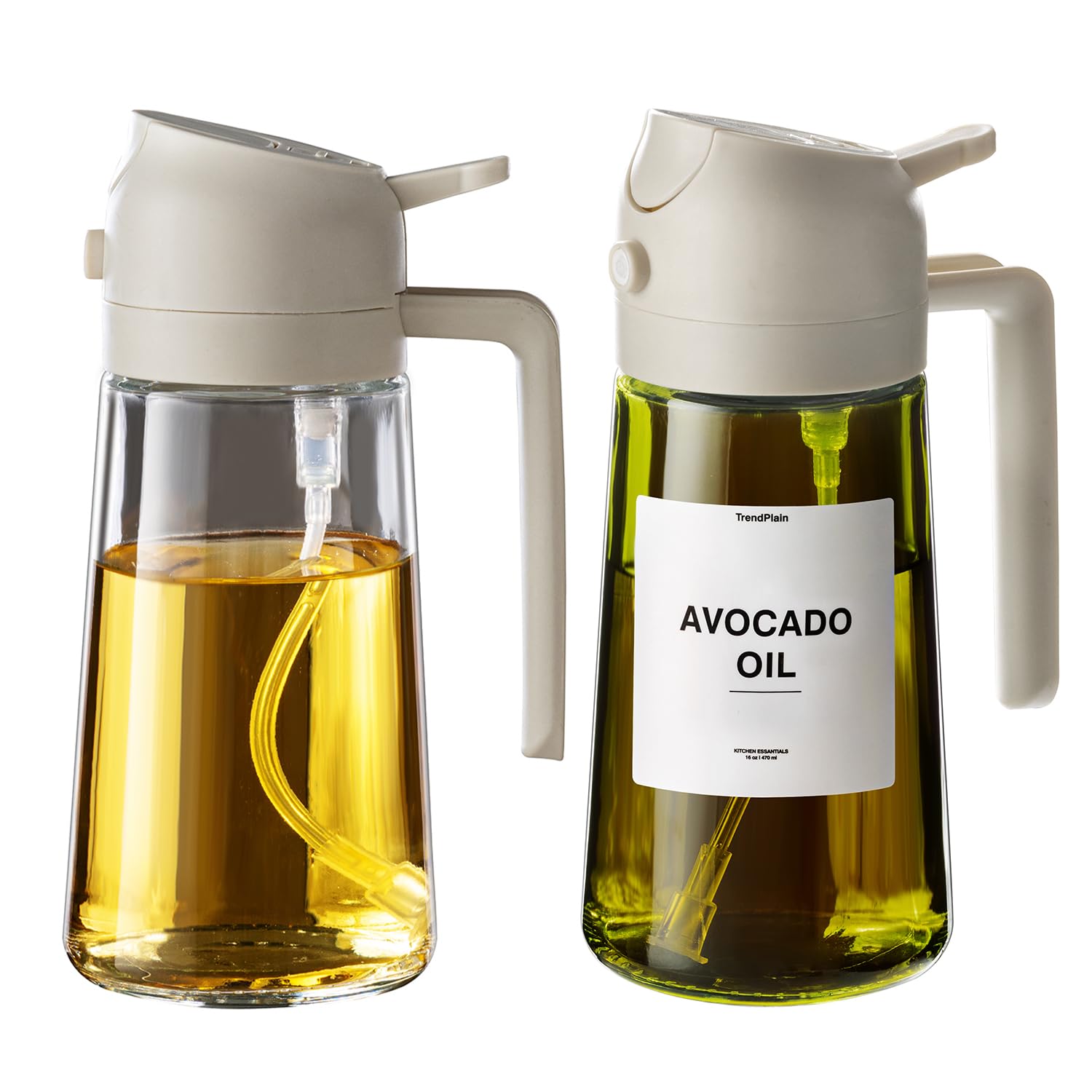TrendPlain2-Pack 16oz Olive Oil Dispenser Set - Transparent & Light-Blocking Bottles with Stickers - White