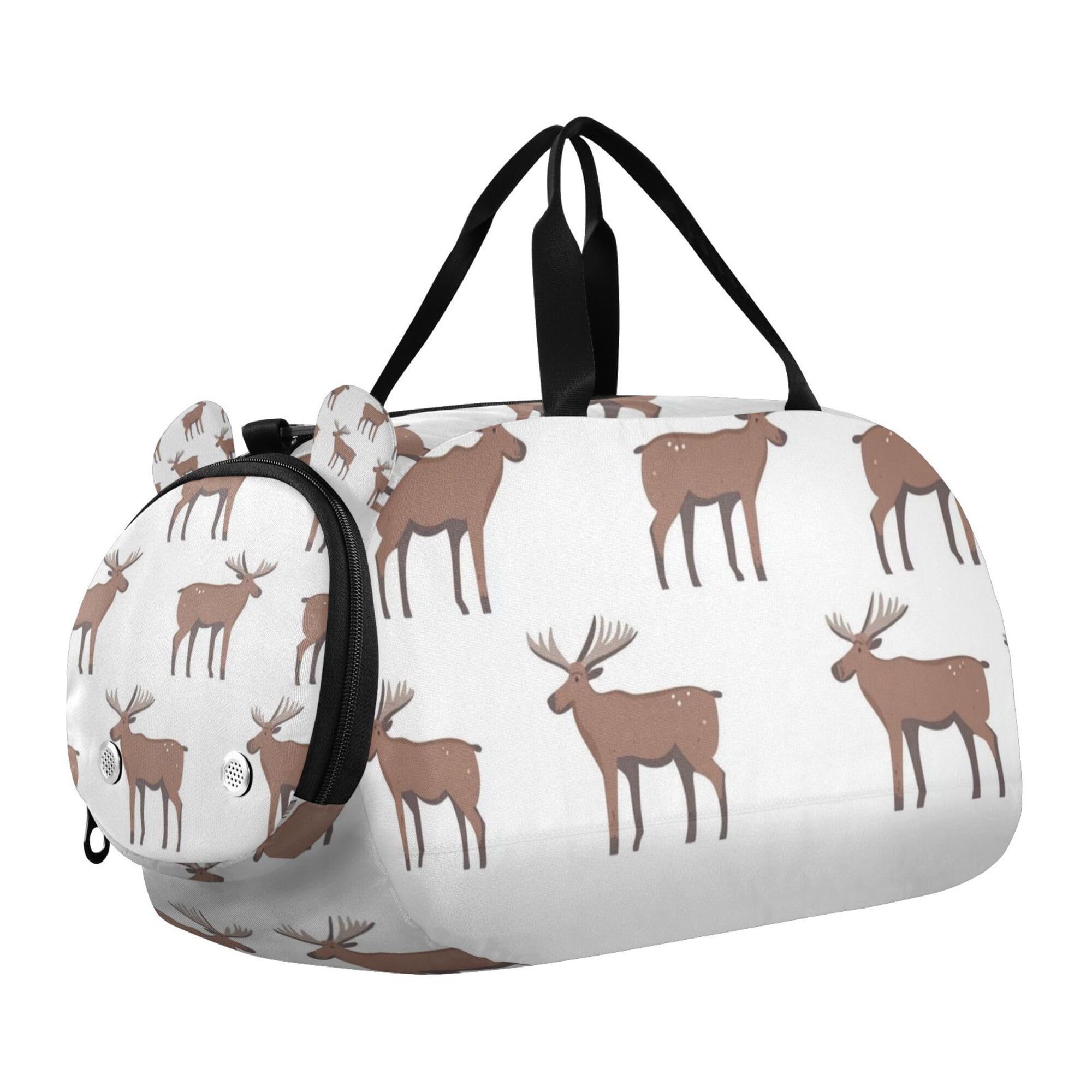 Glaphy Cartoon Moose Pattern Duffle Bag for Toddler Boys Girls, Gym Sports Bag with Shoe Compartments, Kids Travel Overnight Weekender Shoulder Bag