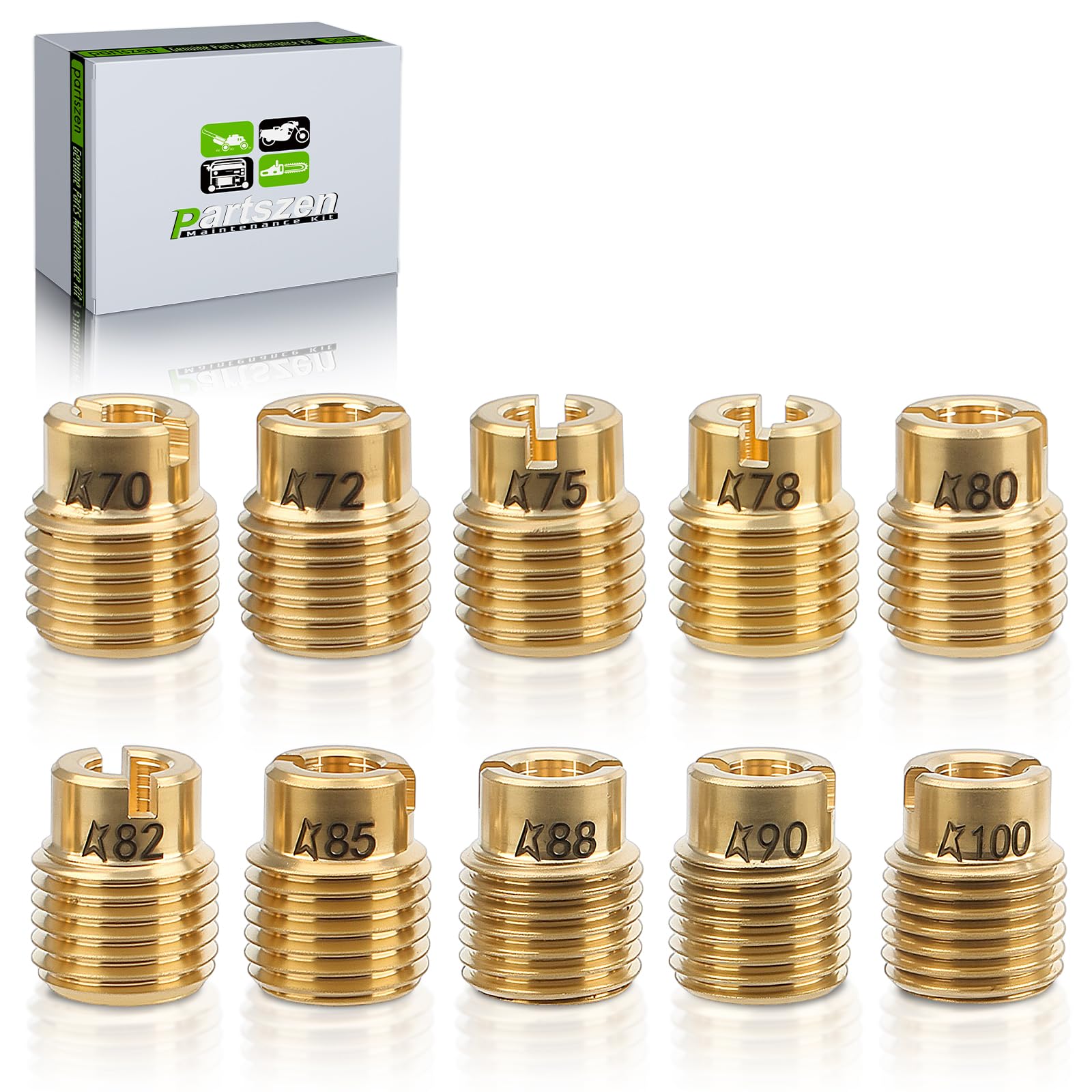 Carburetor Main Jet Kit (70 72 75 78 80 82 85 88 90 100) for Honda GX160 GX200 GX390 Predator 212cc Mini Bike Go Kart,10 pcs