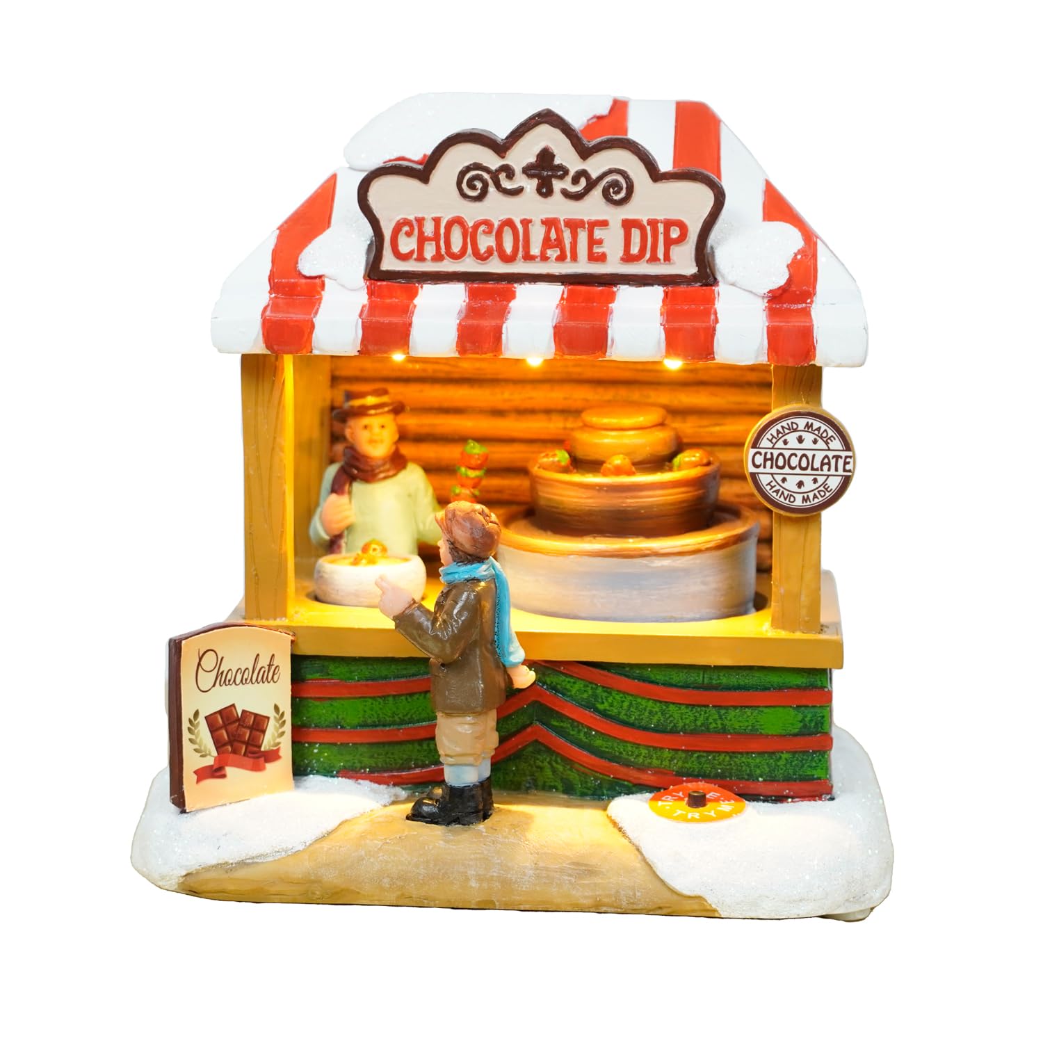 Christmas Village House - Chocolate Shop, LED Lights, Moving Table, Plastic