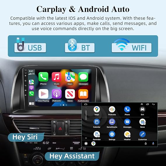 [2+64G] for Mazda CX-5 2012-2015 Car Radio with Wireless Carplay and Android Auto - 9 Inch Touch Screen Android Car Stereo - DSP/Multiple UI/WiFi/GPS Navi/SWC + AHD Backup Camera