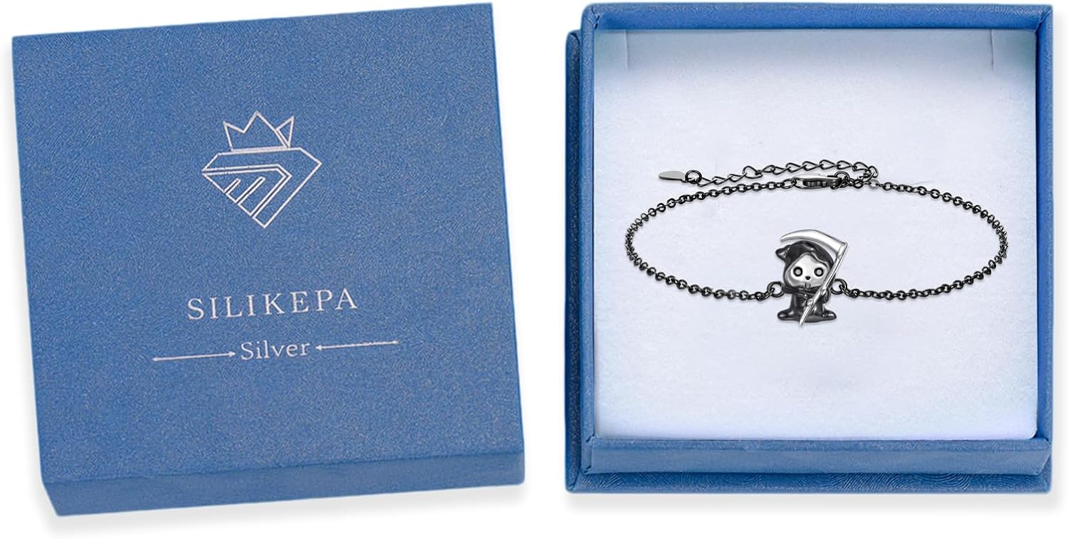 Skull Bracelet 925 Sterling Silver Skull Crystal Bracelet Adjustable Bracelet Gothic Bracelet Skull Jewelry Gift for Women Men - Image 7