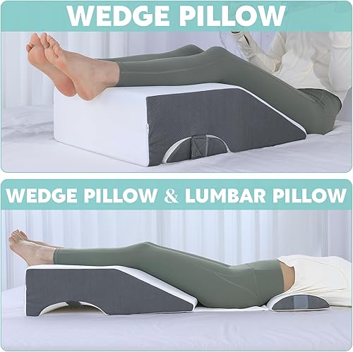 Miniatura 4 de HOMBYS Almohada de cuña para aliviar el dolor de piernas, almohada de elevación para hinchazón de piernas, circulación sanguínea, almohada lumbar de