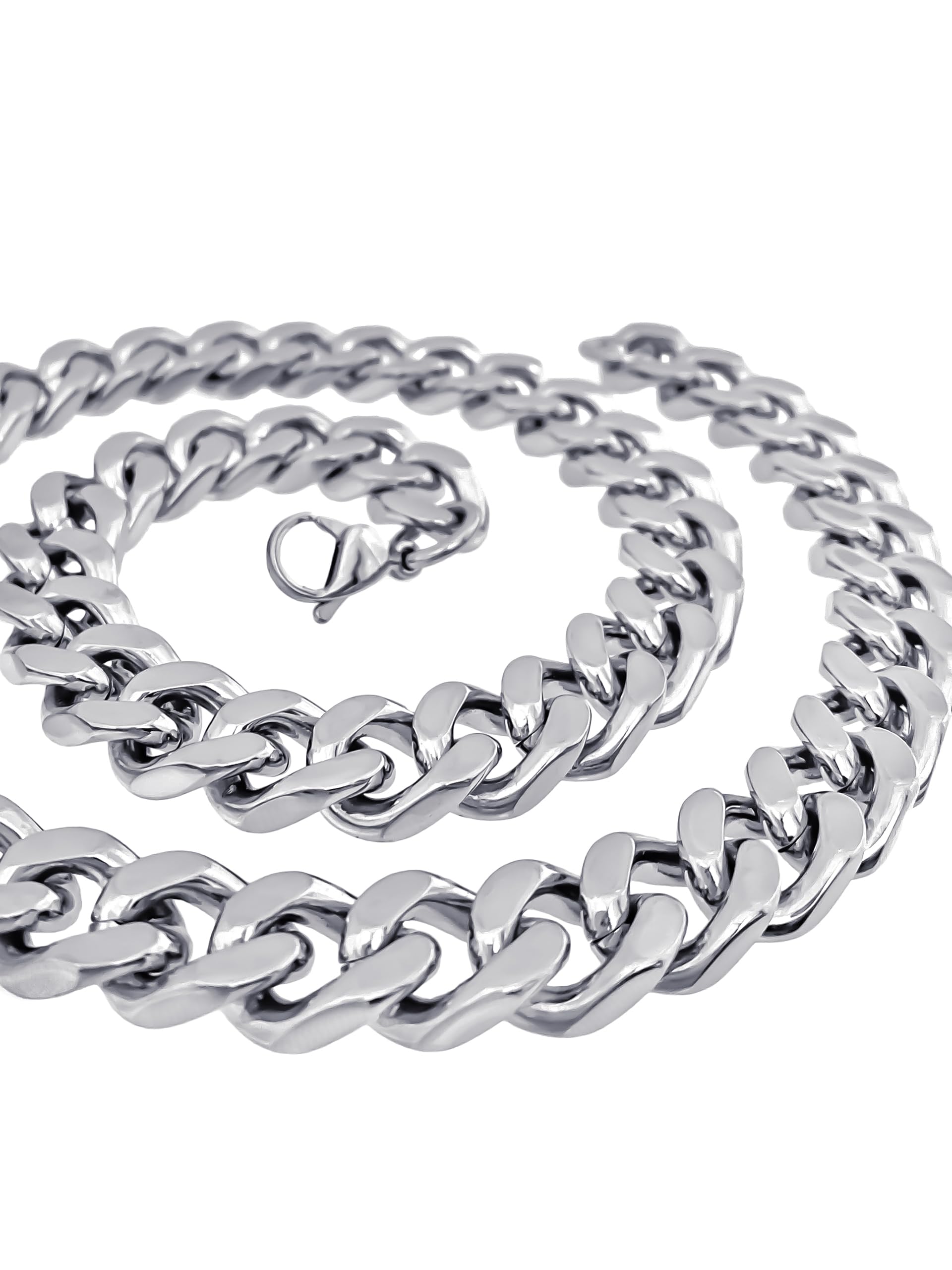 catena a maglia da uomo in acciaio inox, color argento, larghezza di 1,5 cm (165-275 g) massiccia