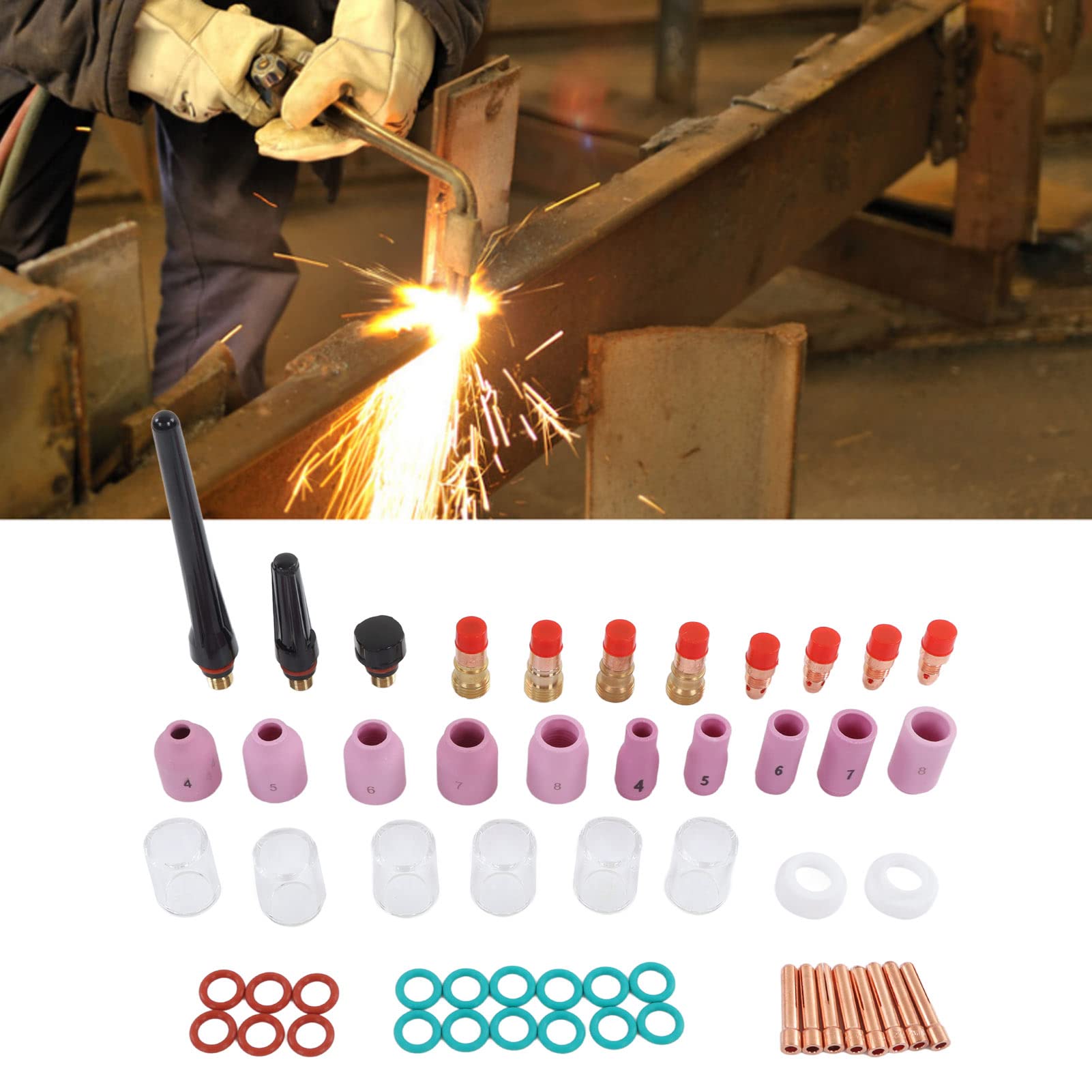 Set di Accessori Per Saldatura TIG, 55 Pezzi di Accessori Per Saldatura TIG, Kit di Accessori Per Torce di Saldatura TIG, Tazza di Vetro TIG, Per Pistola di Saldatura WP17 18 26, Ceramica, Rame