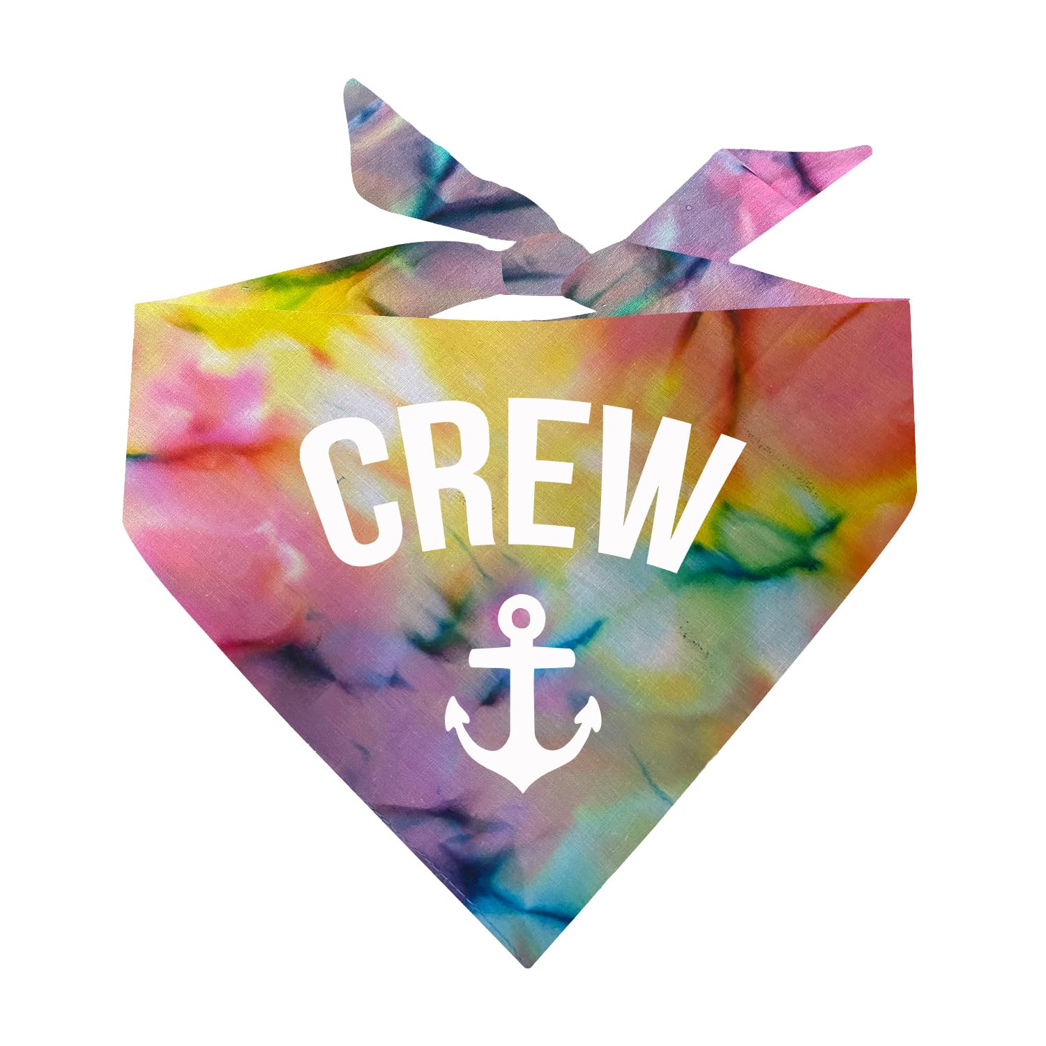 Crew with Anchor Dog Bandana | 100% Cotton Tie Dye | Made in USA | Boat & Fishing | Captain | Beach & Lake | Summer | Outdoors | Father's Day | One Size |Rainbow Scrunch (265)