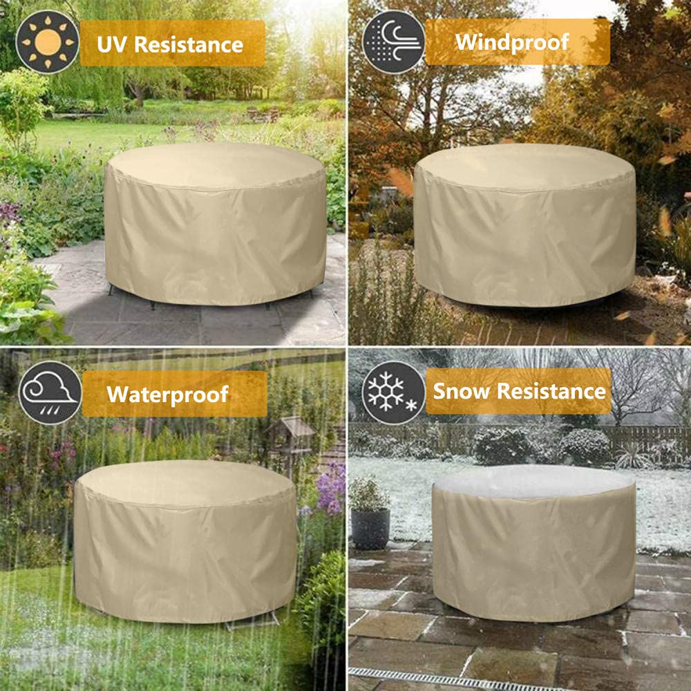 Copertura rotonda per mobili da giardino, 221 x 99 cm, impermeabile e antivento, resistente, colore beige, anti UV, antistrappo, adatta per set di diametro 220 cm x altezza 100 cm