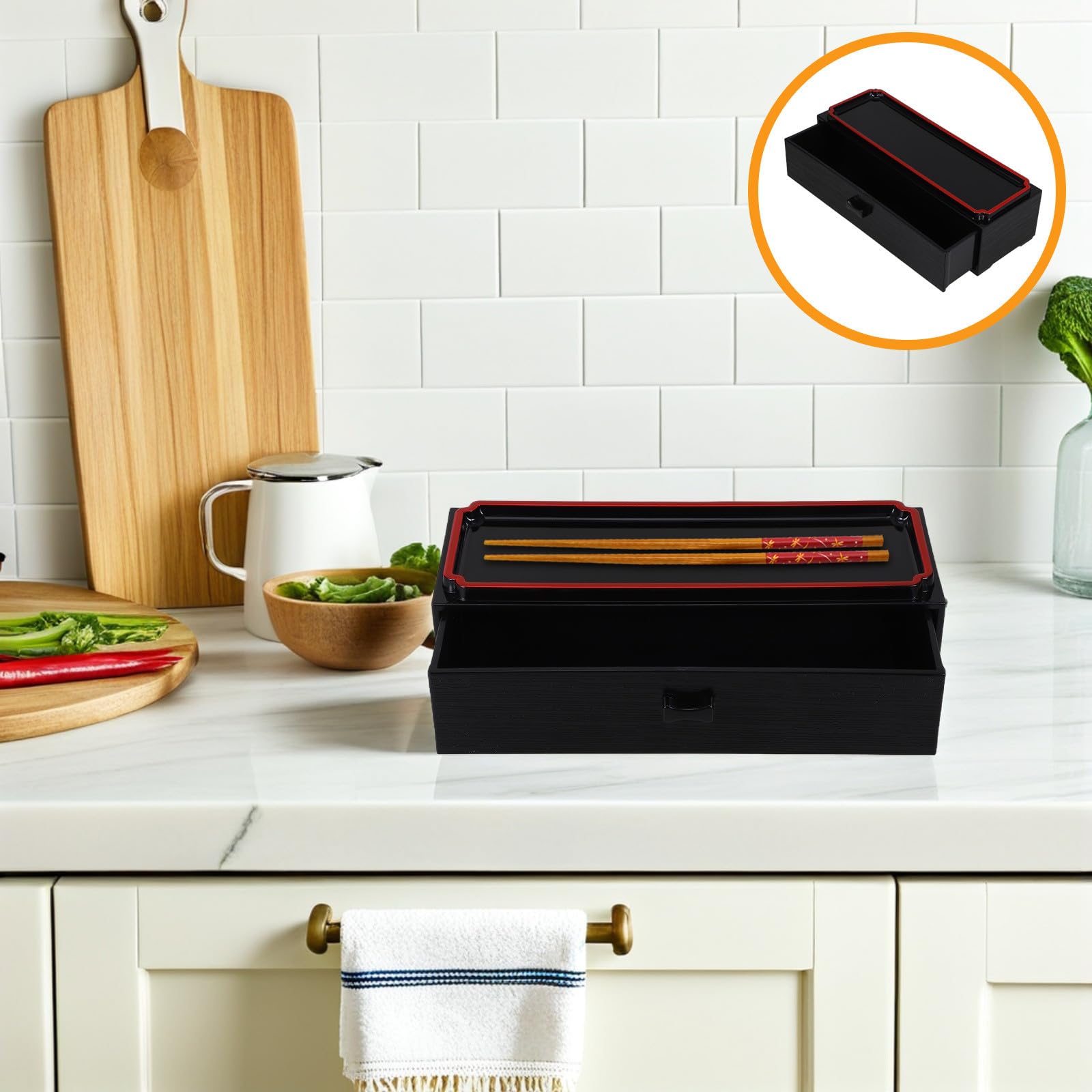 Operitacx Caja Organizadora para Palillos y Cubiertos de Madera Negra Diseño Japonés, Extraíble y Portátil, Contenedor para Almacenamiento Higiénico en Cocina, 1 Unidad