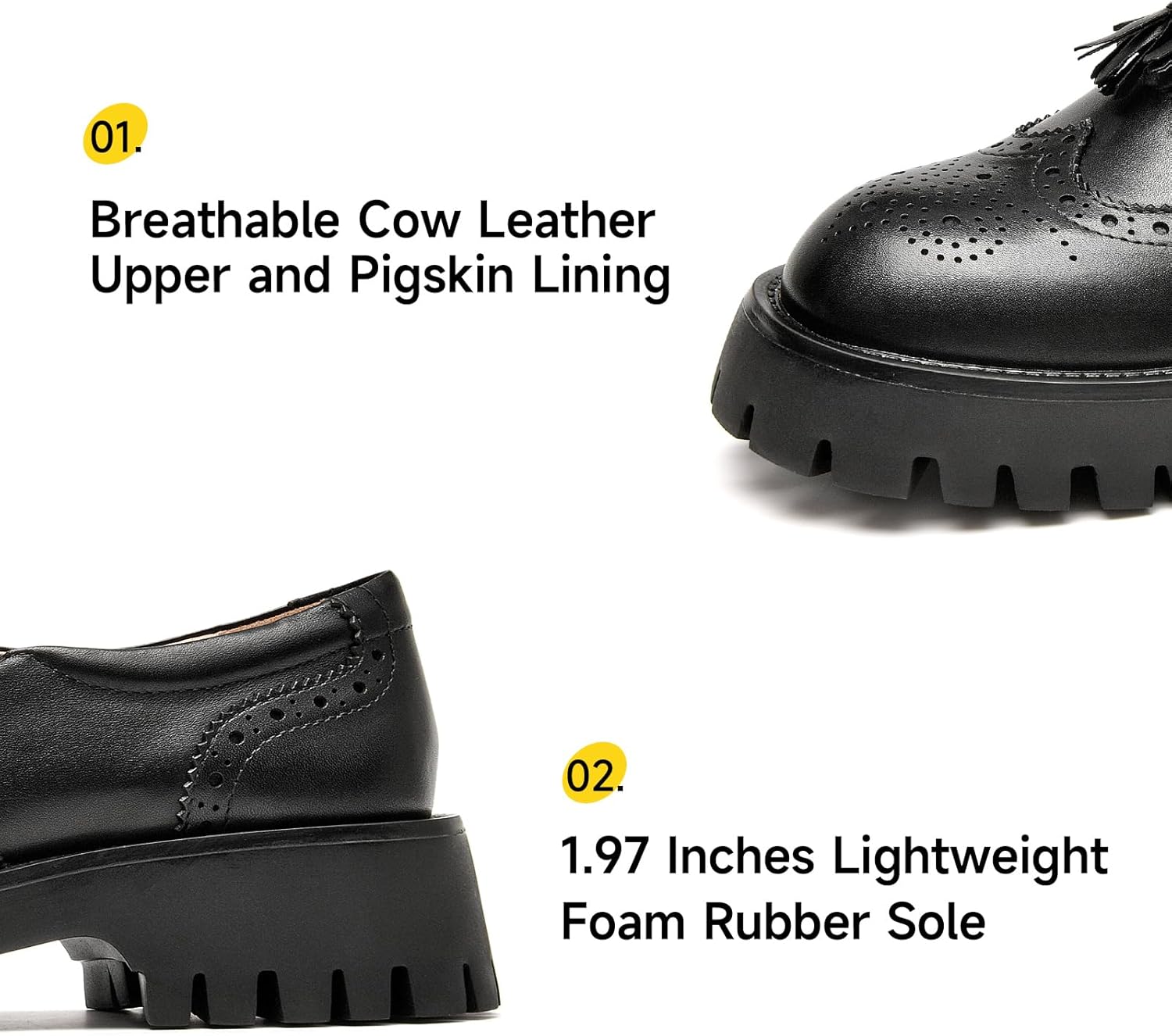 BEAU TODAY Chunky Loafers for Women, Women’s Leather Platform Loafers, Lug Sole Tassel Slip On Loafers Shoes Brogues Wingtip Casual Business Shoes Comfortable Dressy - Image 4