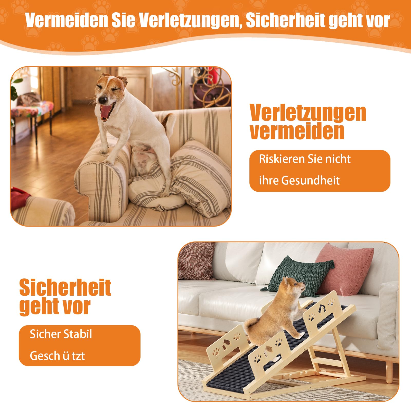 Rampa per cani da 100 cm, 4 livelli di altezza regolabile da 35 cm a 58 cm, rampa per cani in legno, pieghevole, per cani di taglia grande