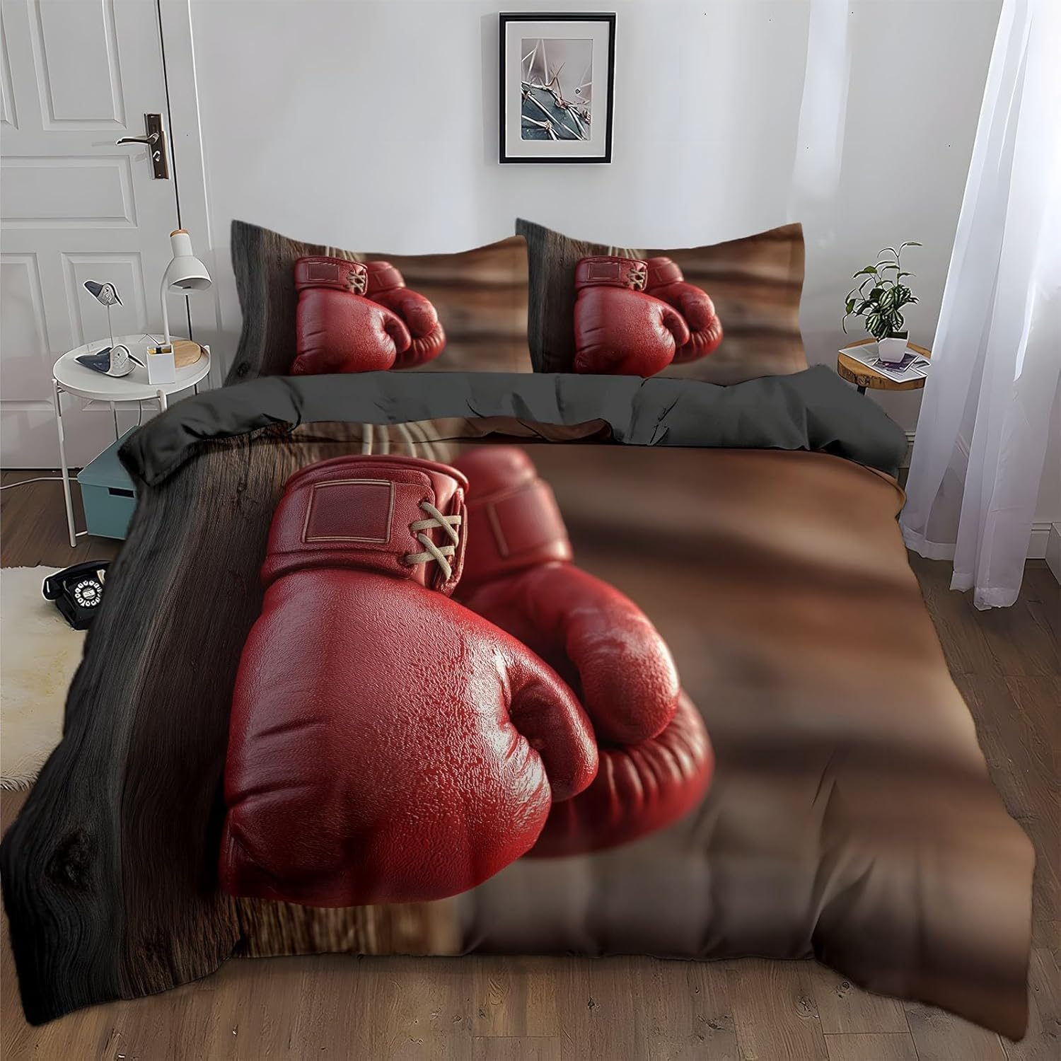 Rękawice bokserskie poszewka na kołdrę king size pościel bokserska poszewka na kołdrę 3 szt., nadruk retro 3D dwustronny zestaw pościeli ultramiękki szczotkowana mikrofibra zestaw pościeli wystrój