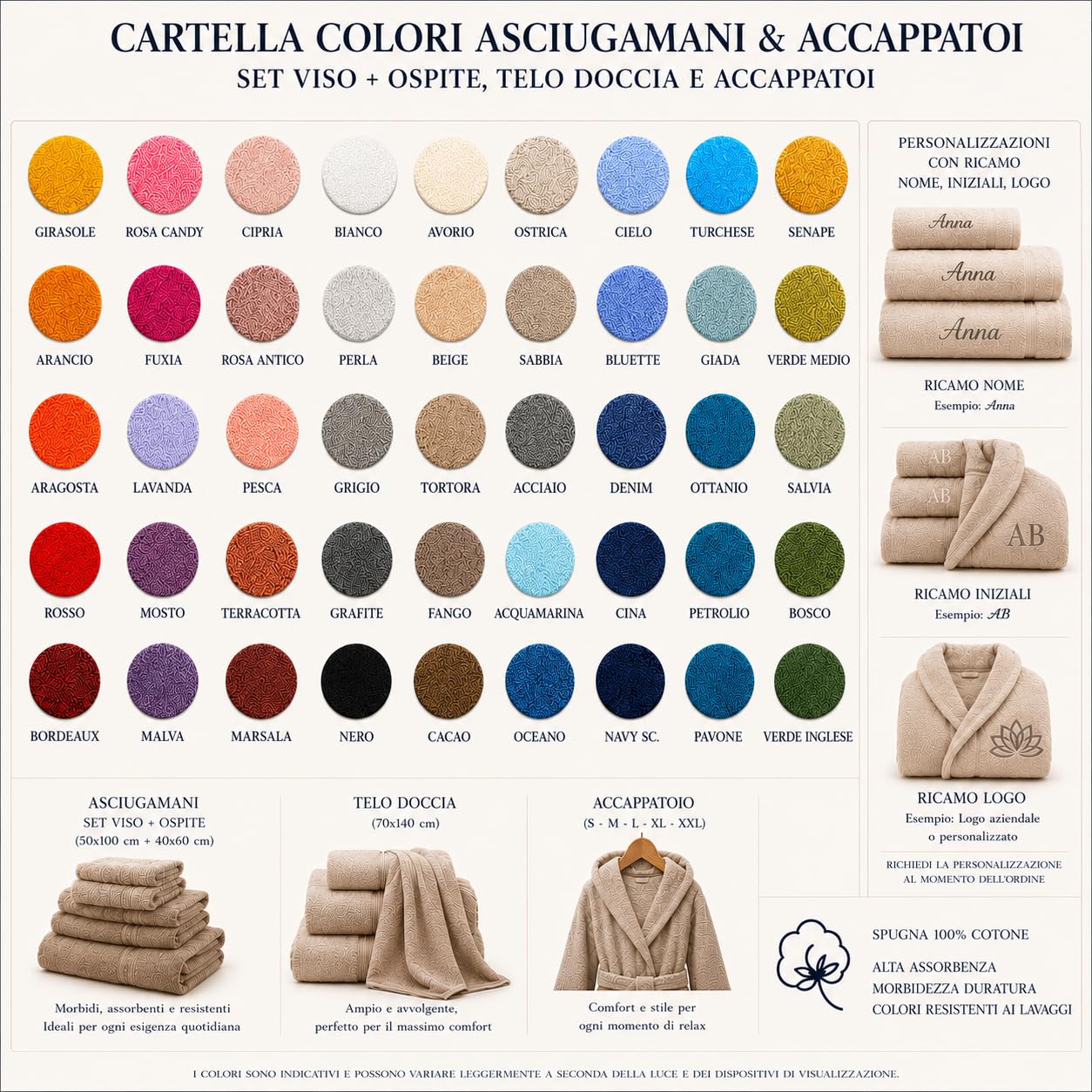 Accappatoio Personalizzato con Ricamo per Uomo e Donna, 100% Cotone, Con Cappuccio, Alta Qualità